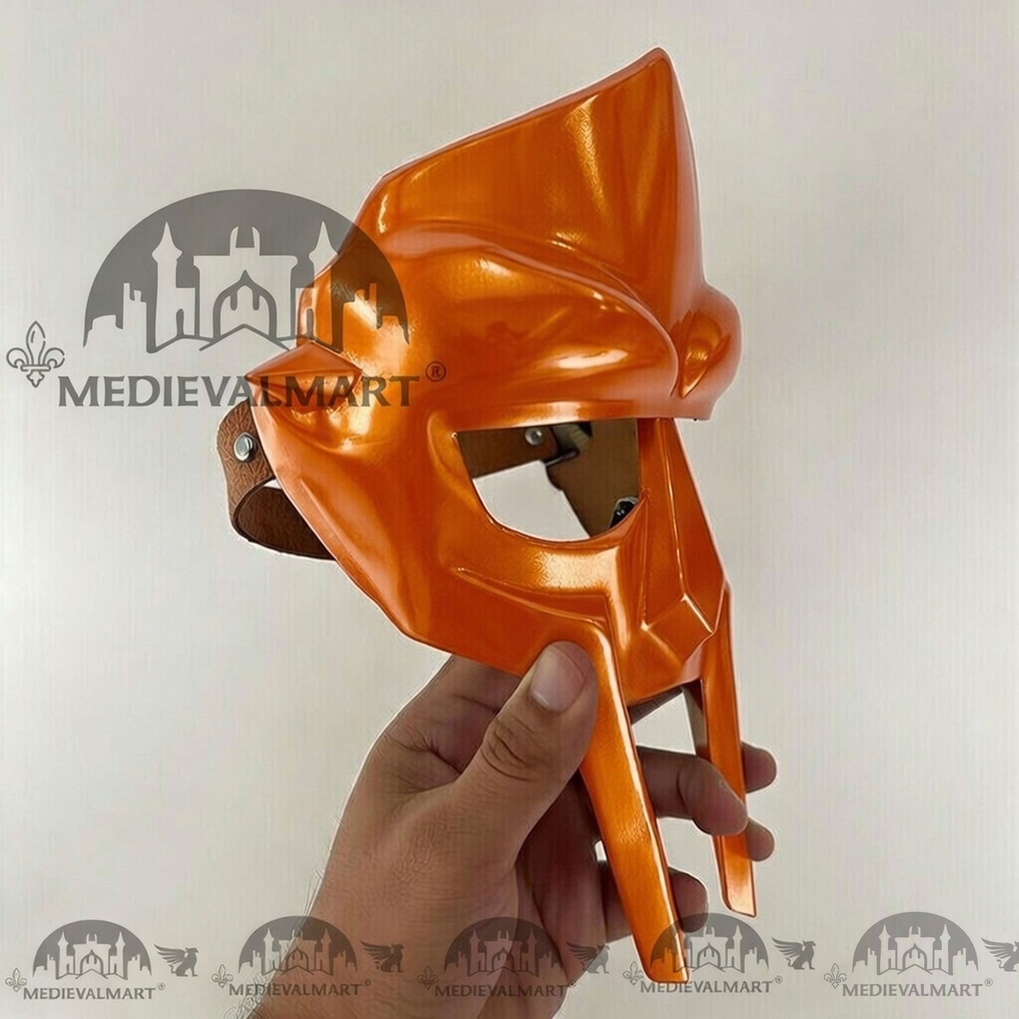 MEDIEVALMART MF DOOM Mask Mad-villain Orange Finish Steel Face Armor