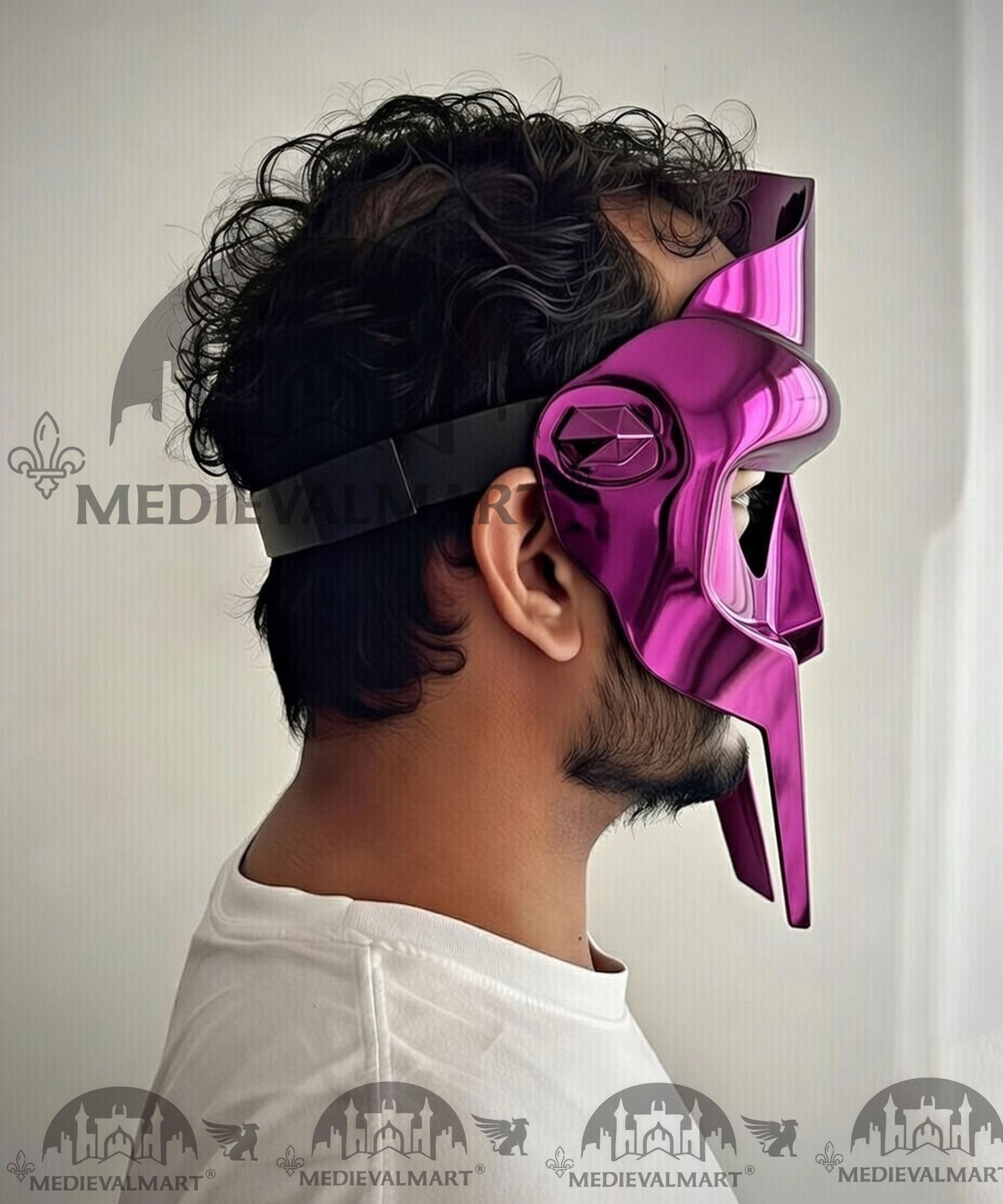 MEDIEVALMART PREMIUM MF DOOM Mask Mad Villain Purple Finish Steel Face Armor