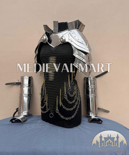 MEDIEVALMART (Isolara Dragonplate) Women’s Armor  W/H Black (Dragonfang) Jesus Chainmail + Arms Armor
