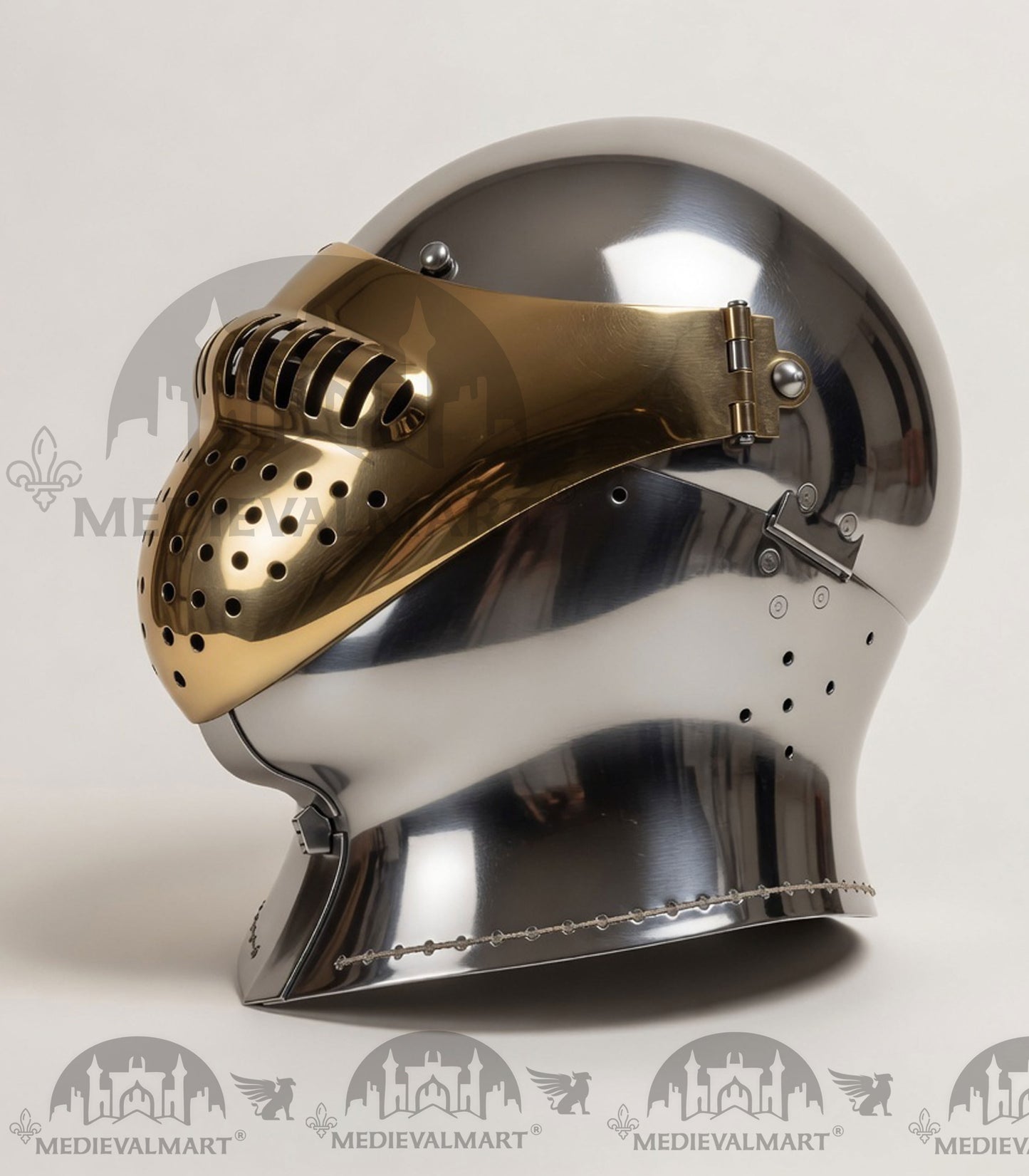 MEDIEVALMART British Ancient Battle Ready Warrior Bicoque Kasten-brust Helmet with Brass Face Mask
