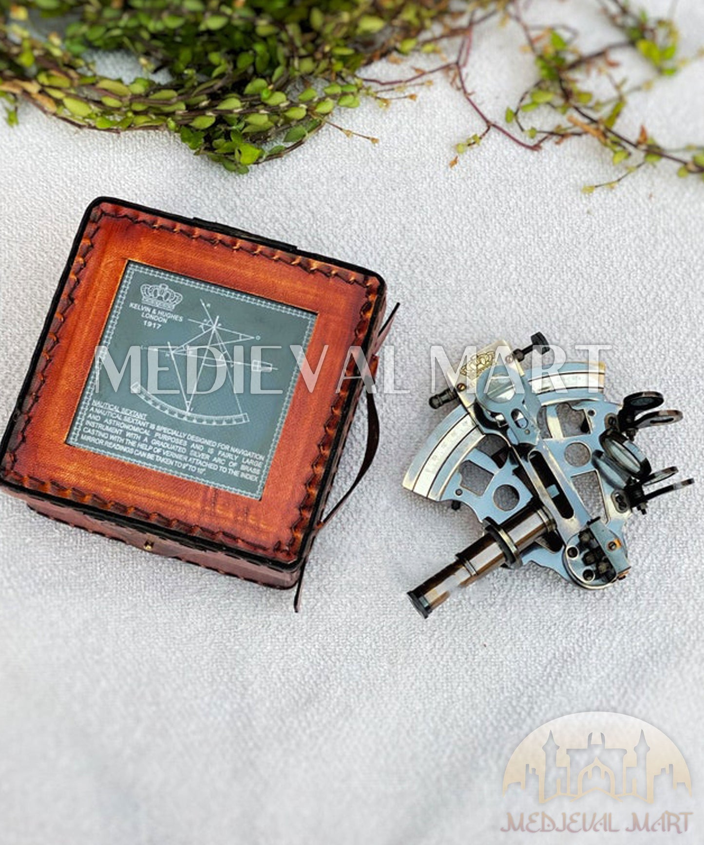 MEDIEVALMART Nautical Fully Functional Us Navy Sextant W/H Transparent Leather Case | Astrolabe Ships Instrument, Christmas Gifts