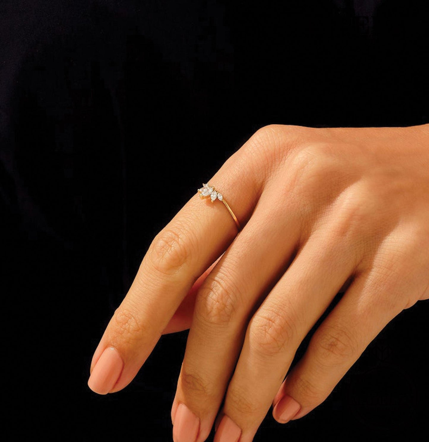 MADELYN MINIMALIST 14k Solid Gold Marquise Dainty Tiara Wedding Ring | Gift For Wife