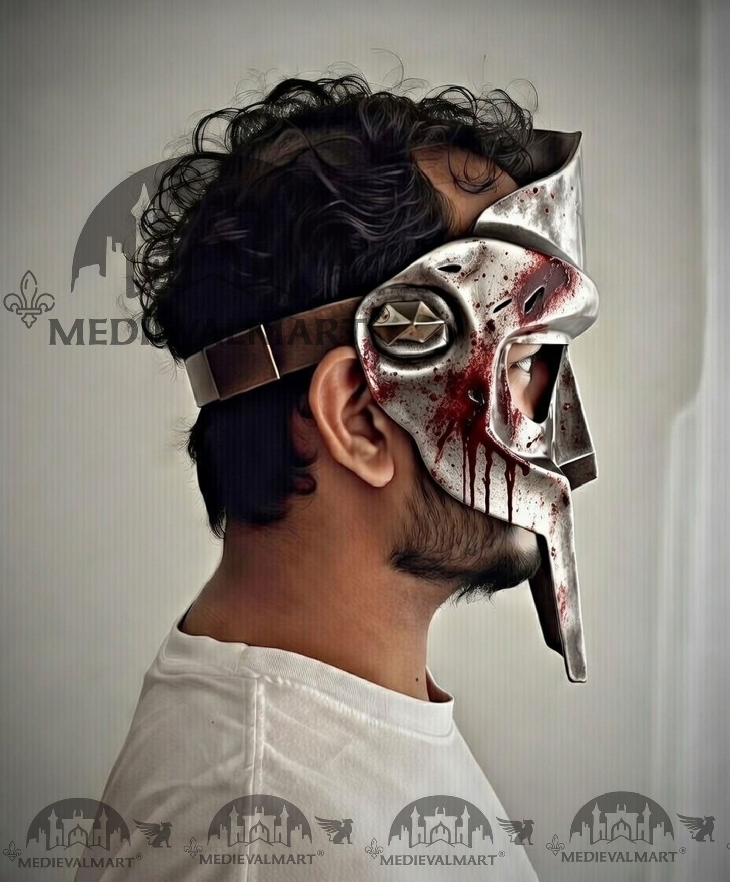 MEDIEVALMART PREMIUM MF DOOM Mask Mad Villain Battle Damage Silver Finish Steel Face Armor