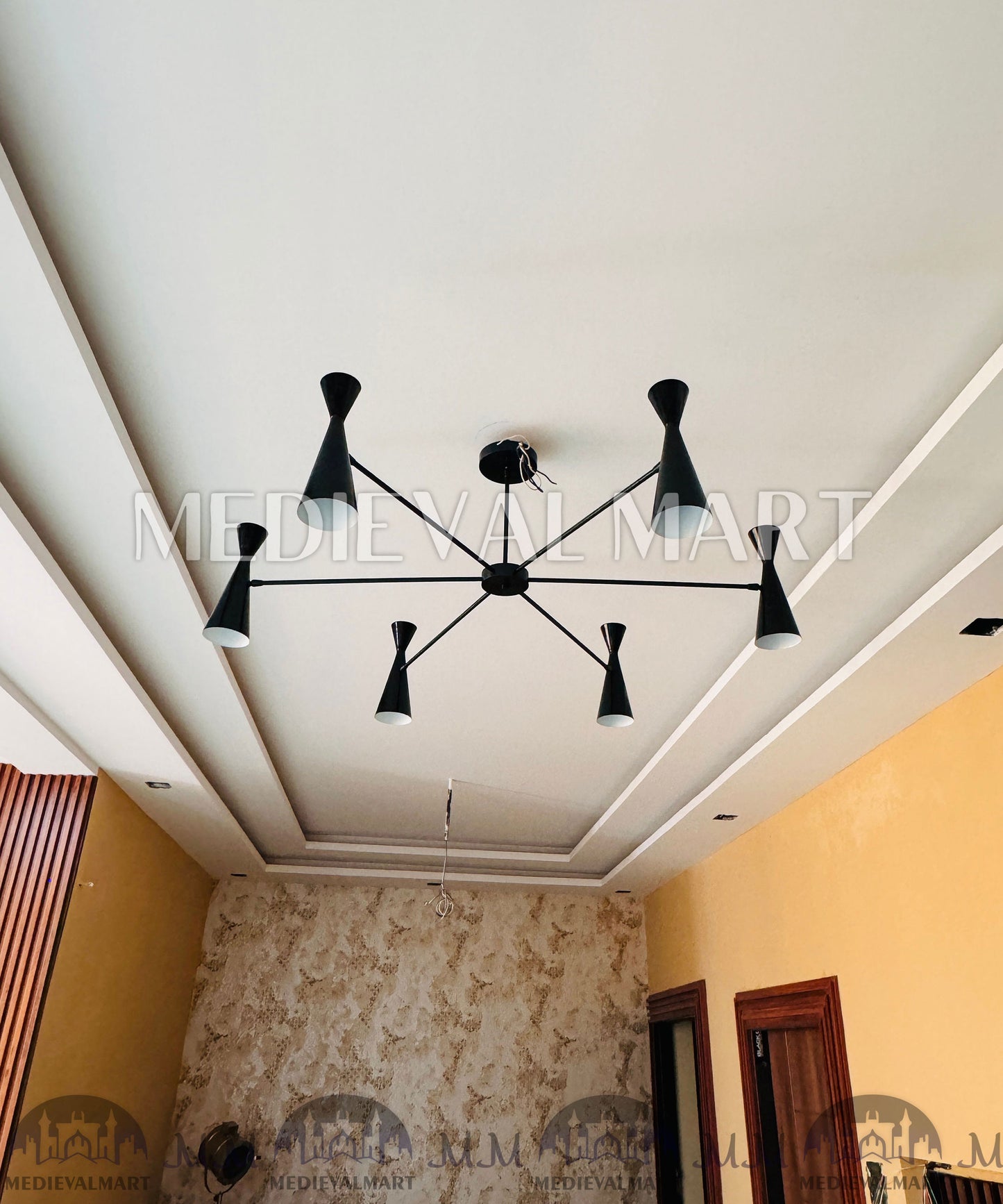 MEDIEVALMART Italian Mid Century Brass 6 Arms Modern Handmade Sputnik Chandelier