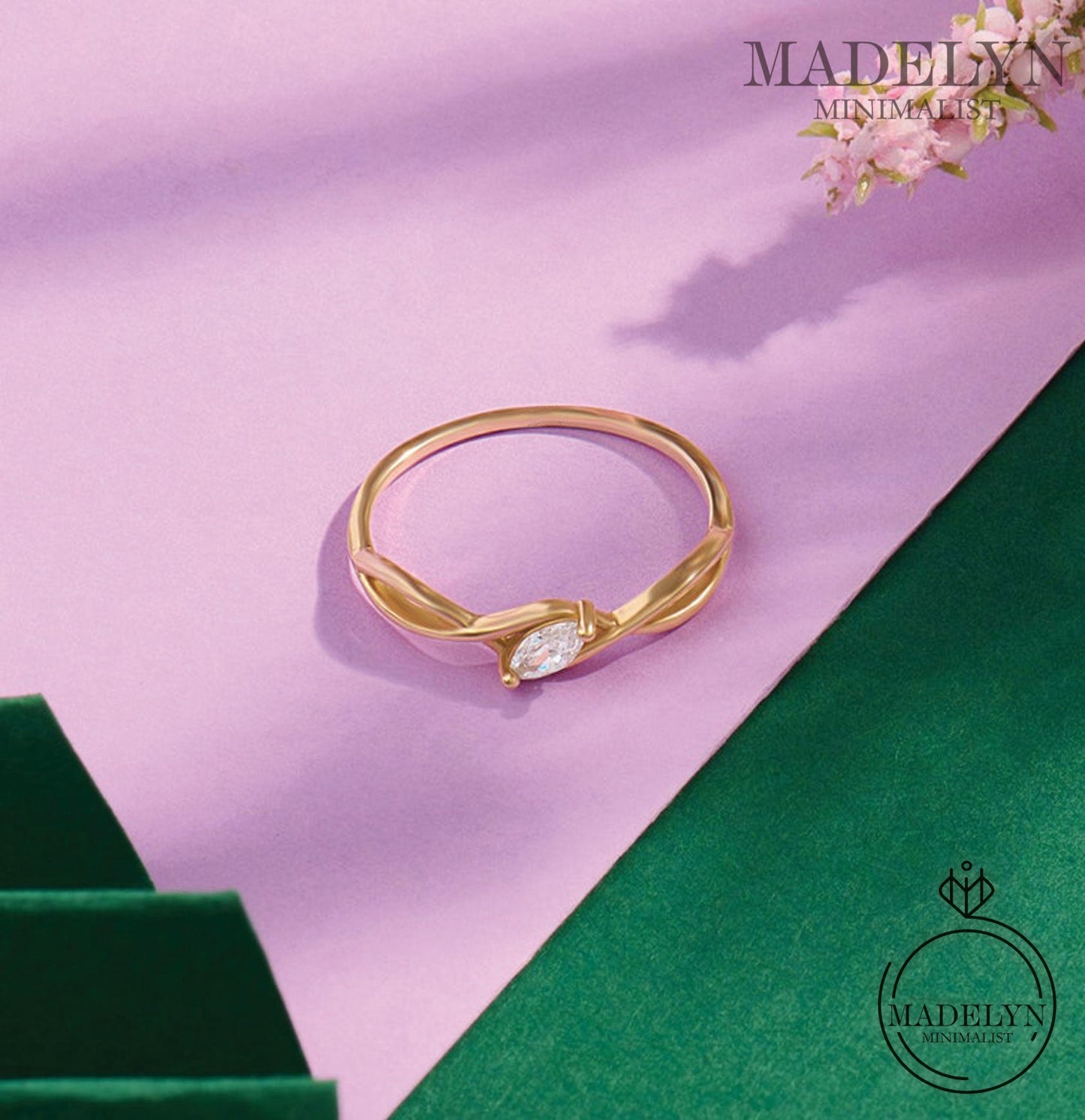 MADELYN MINIMALIST 14k Solid Gold Minimalist Marquise Solitaire Tiny Promise Ring | Gift For Mom, Sister