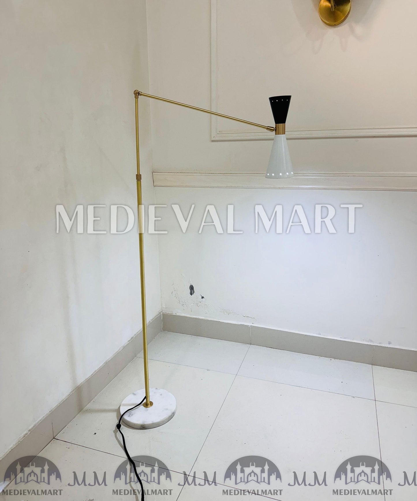 MEDIEVALMART Handmade Brass Adjustable Floor Lamp - Mid Century Modern Stilnovo Style