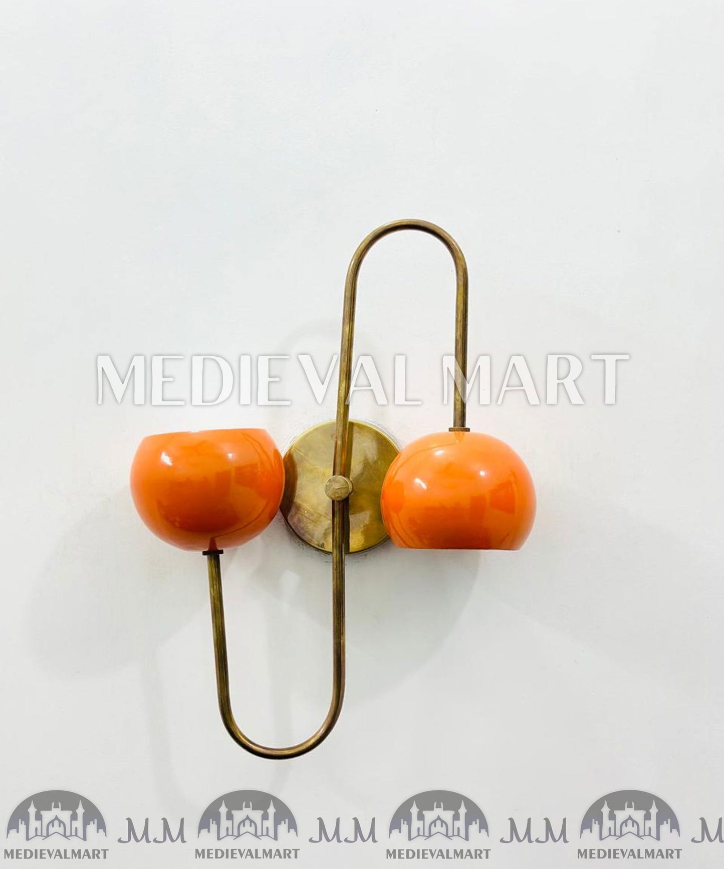 MEDIEVALMART Mid Century Orange Brass Diabolo Wall Sconce - Italian Adjustable Light