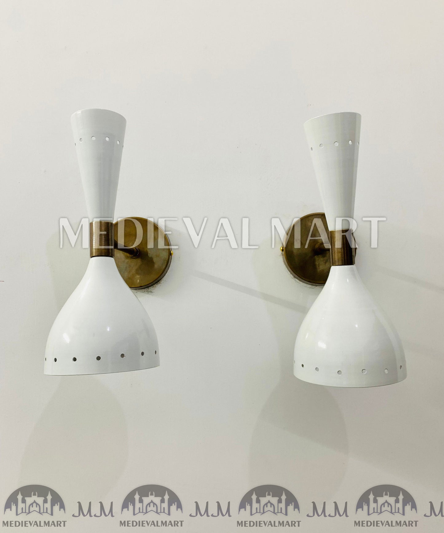 MEDIEVALMART Italian White Wall Sconce Light Pair Fixtures Mid Century Stilnovo Lamps
