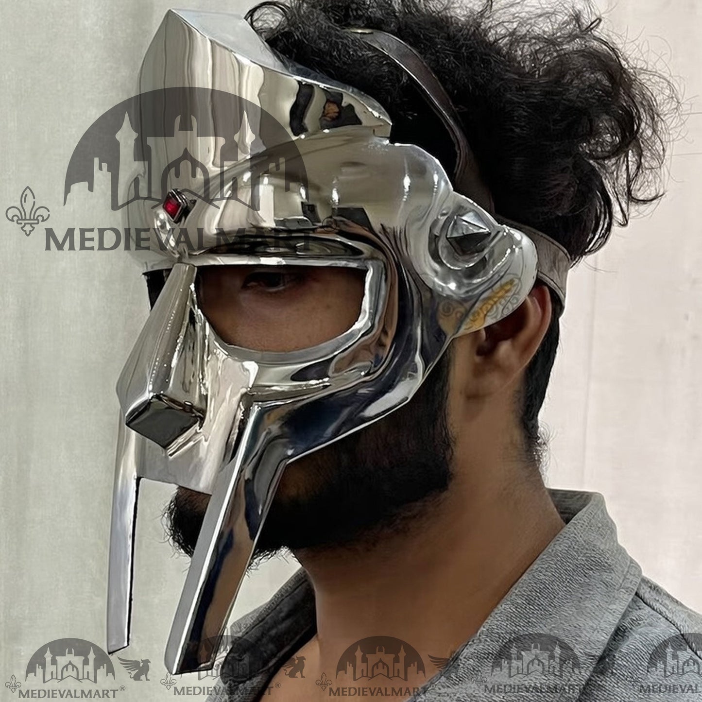 MEDIEVALMART PREMIUM MF DOOM Mask Mad Villain Silver Finish Steel Face Armor