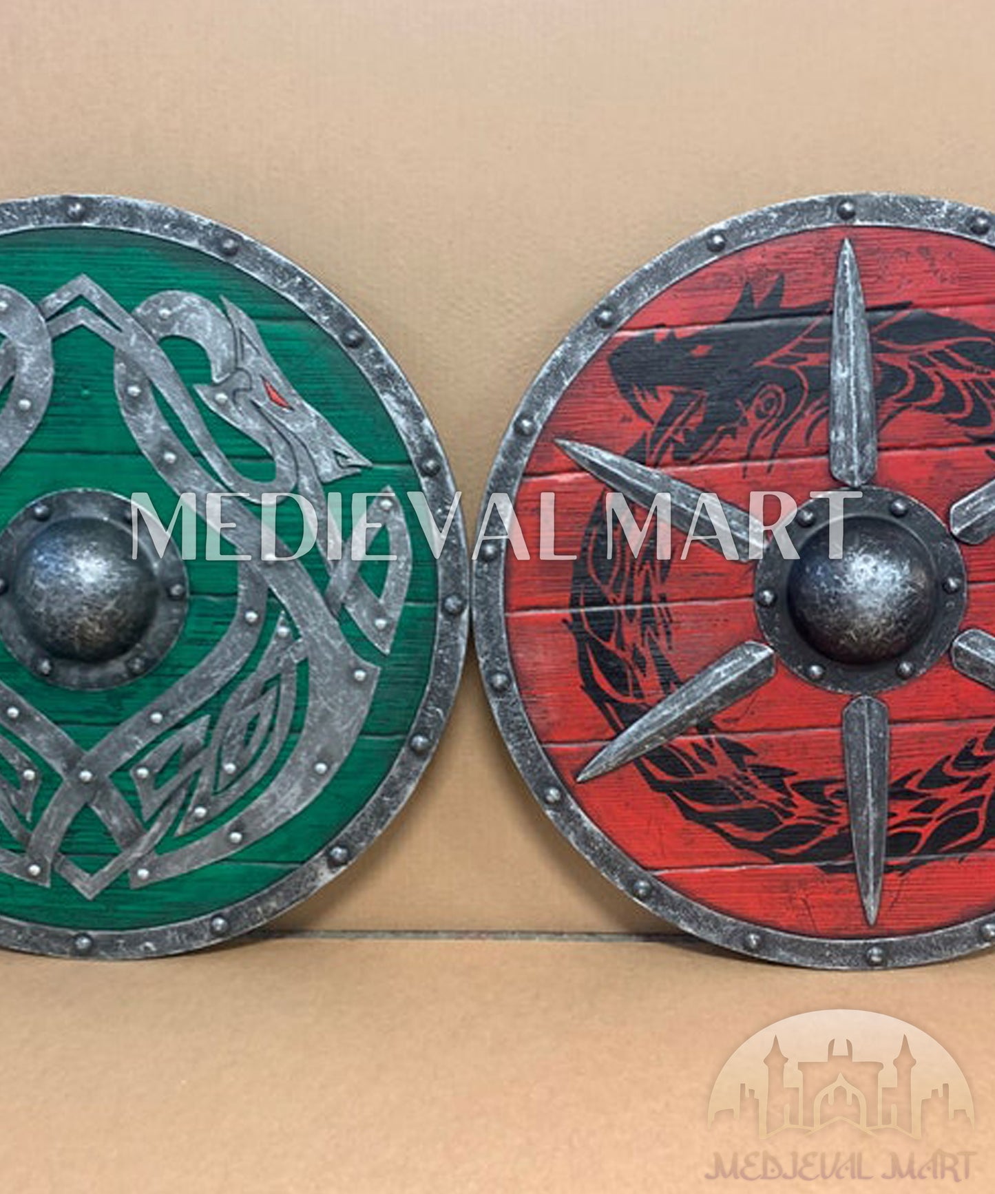 MEDIEVALMART Valhalla GREEN Sea Dragon Jörmungandr Authentic Battleworn Viking Wooden Shield | Gifts For Dad