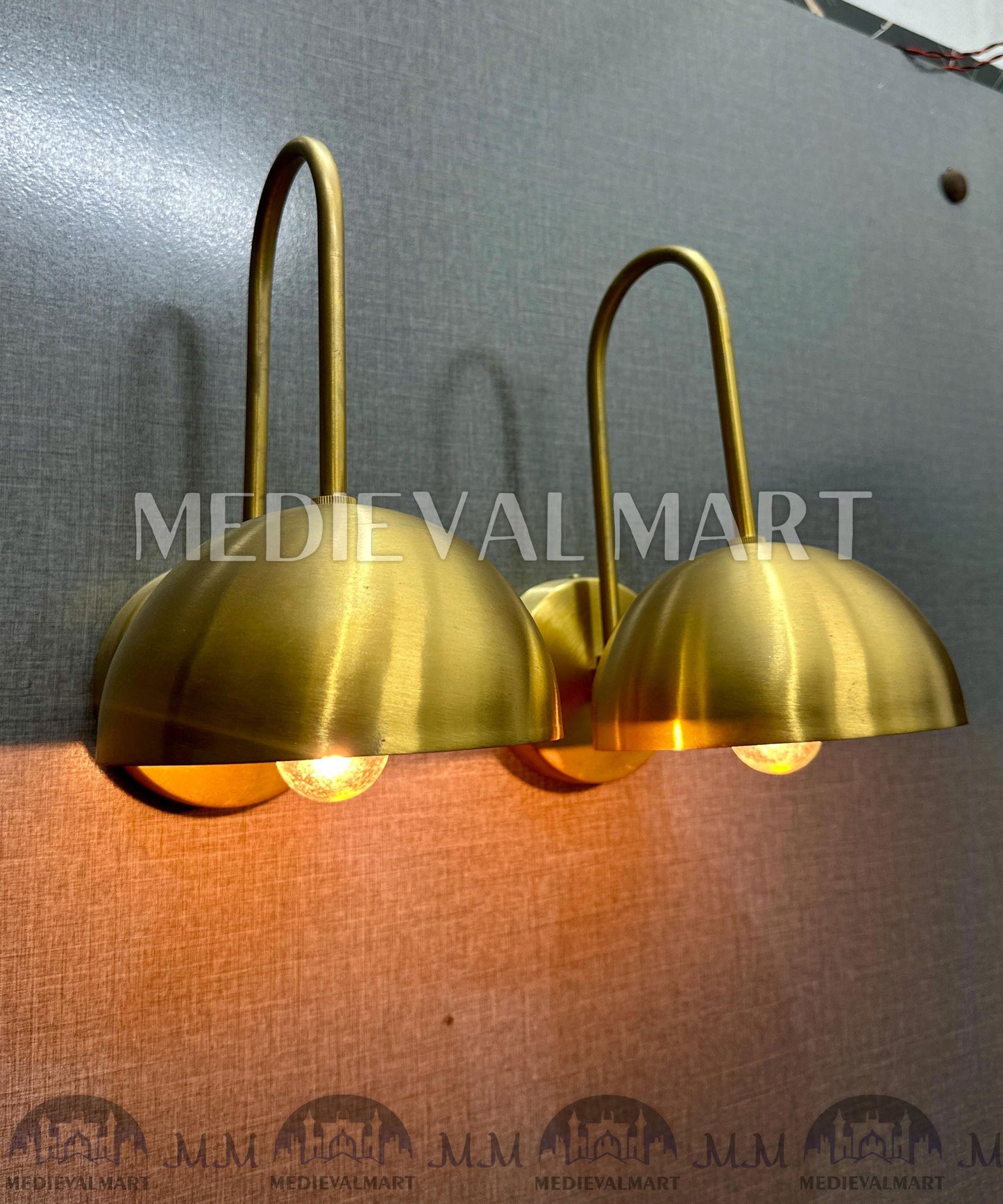 MEDIEVALMART Brass Diabolo Wall Sconce Pair Mid-Century Modern Plug-In Light