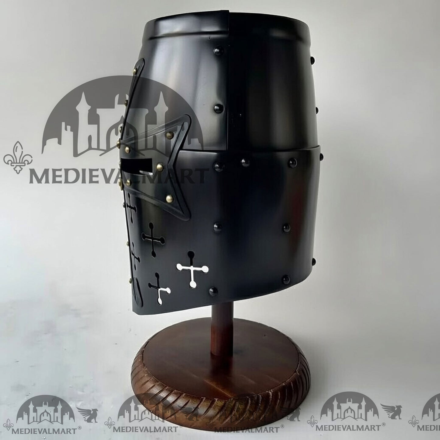 MEDIEVALMART Special Templar Crusader Knight Black Finish Helmet W/H Free Stand