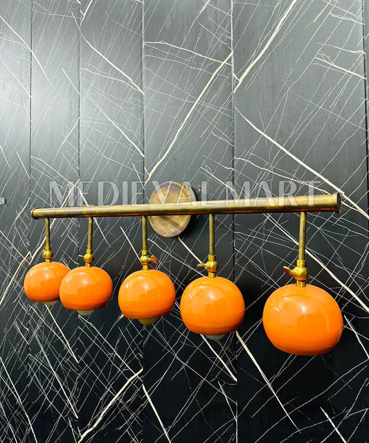 MEDIEVALMART Handcrafted Brass 5-Ball Wall Sconce - Mid-Century Modern Vanity Light