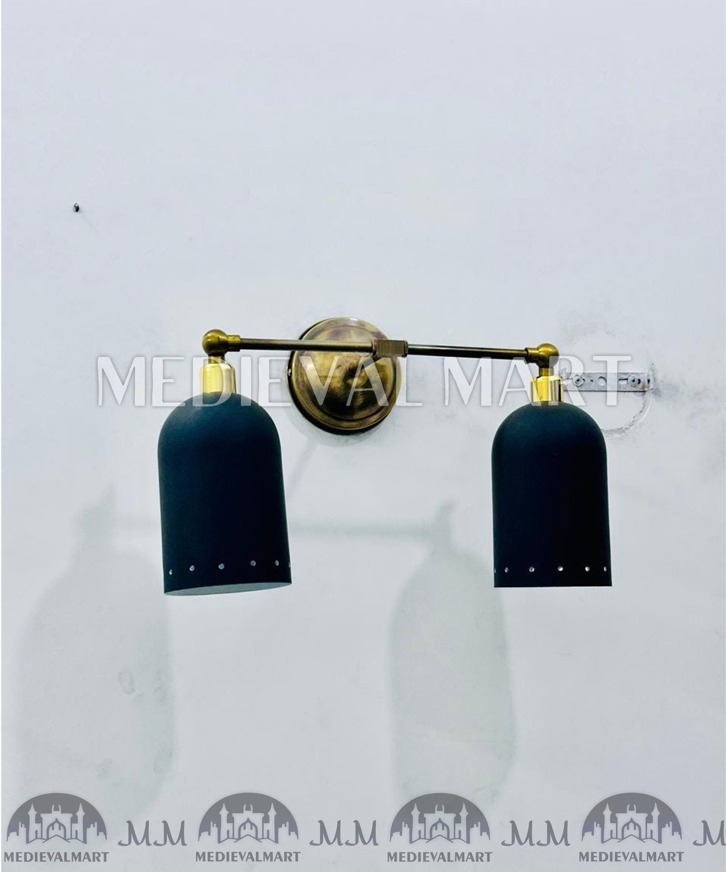 MEDIEVALMART Custom Brass Vanity Light: Mid Century Matte Black Wall Sconce