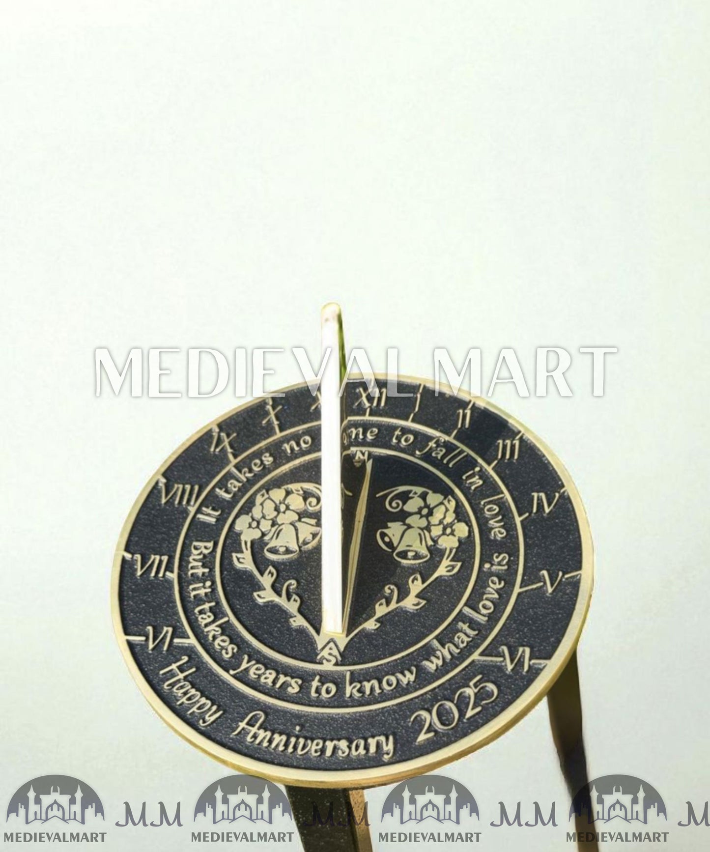 MEDIEVALMART "Fall In Love" Happy Anniversary Sundial Clock Best Gift For Anniversary Day