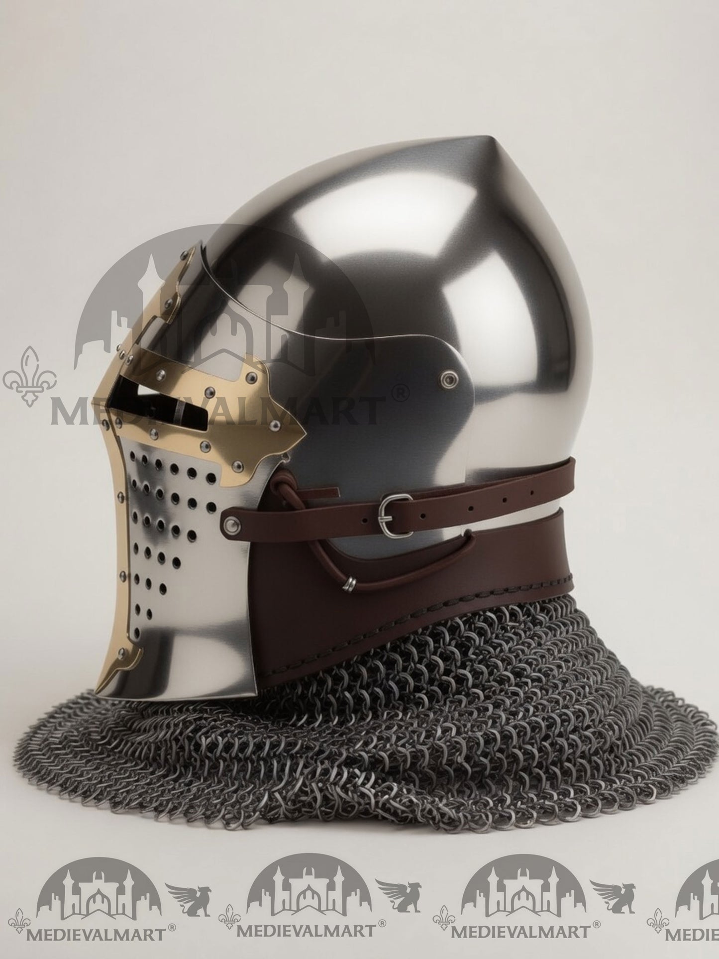 MEDIEVALMART Casque de chevalier Buhurt européen médiéval ROA avec décorations dorées
