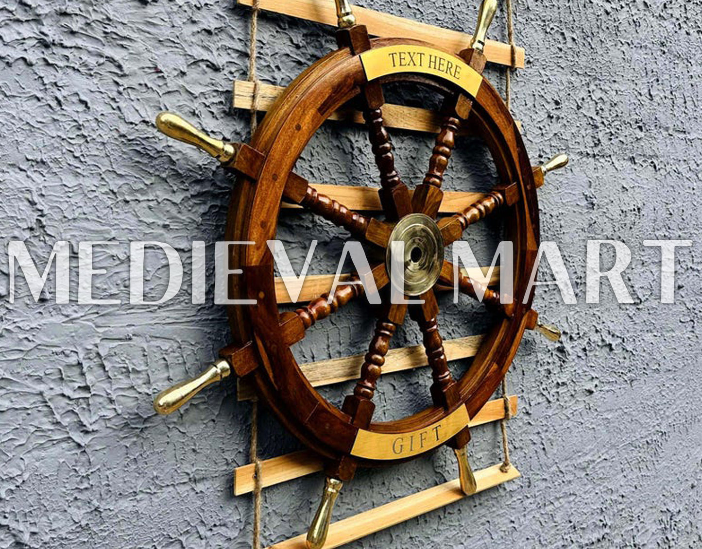 MEDIEVALMART Nautical Brass Decoration Ship Wheel Brown Finish - Personal Engraving Marine Wall Decor (Copy)