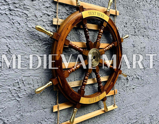 MEDIEVALMART Nautical Brass Decoration Ship Wheel Brown Finish - Personal Engraving Marine Wall Decor (Copy)