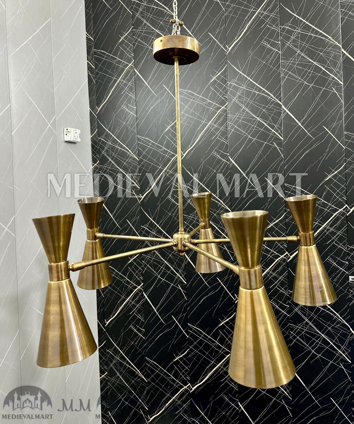 MEDIEVALMART Mid-Century Modern Brass Chandelier: Adjustable 6-Light Ceiling Fixture