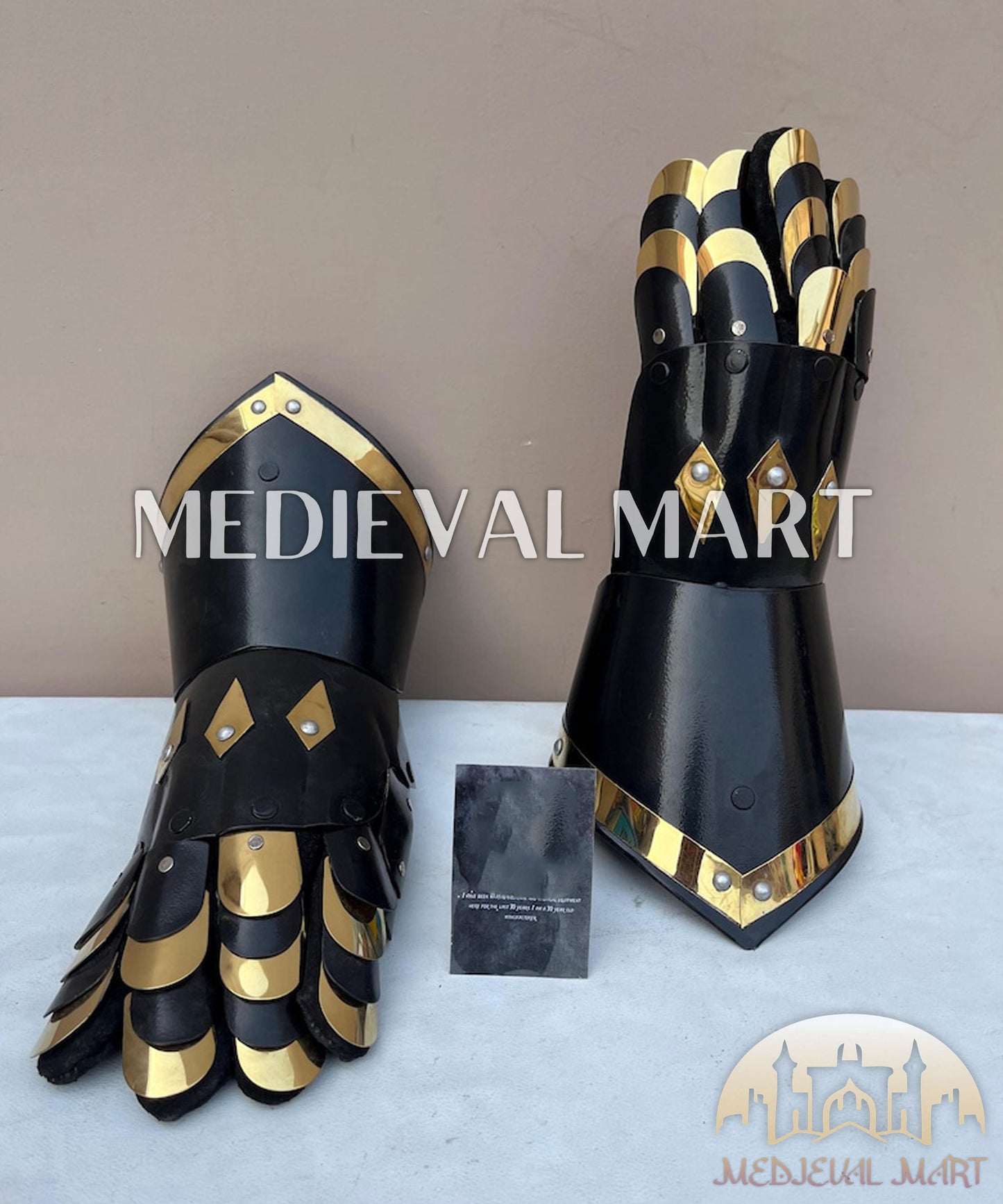 MEDIEVALMART LOTR Witcher Sauron-Inspired Exclusive Black Gauntlet Edition Set with Gold Deco - Cosplay Gloves Armor