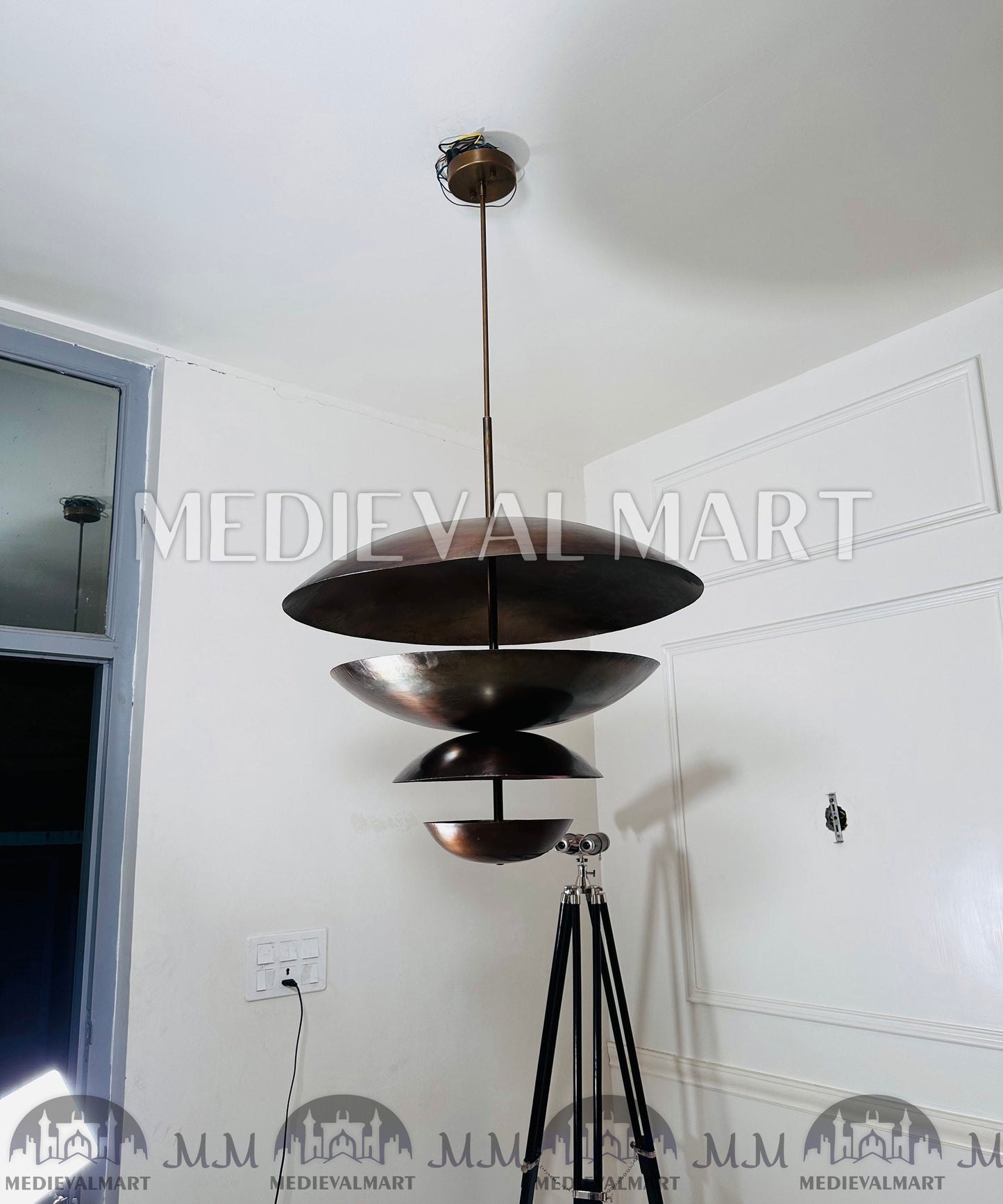 MEDIEVALMART Handcrafted Raw Brass Chandelier: Mid Century Modern Ceiling Light