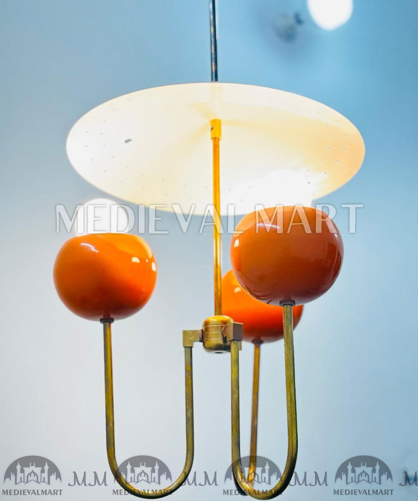 MEDIEVALMART Handmade Mid Century Sputnik Chandelier: Raw Brass Modern Ceiling Light