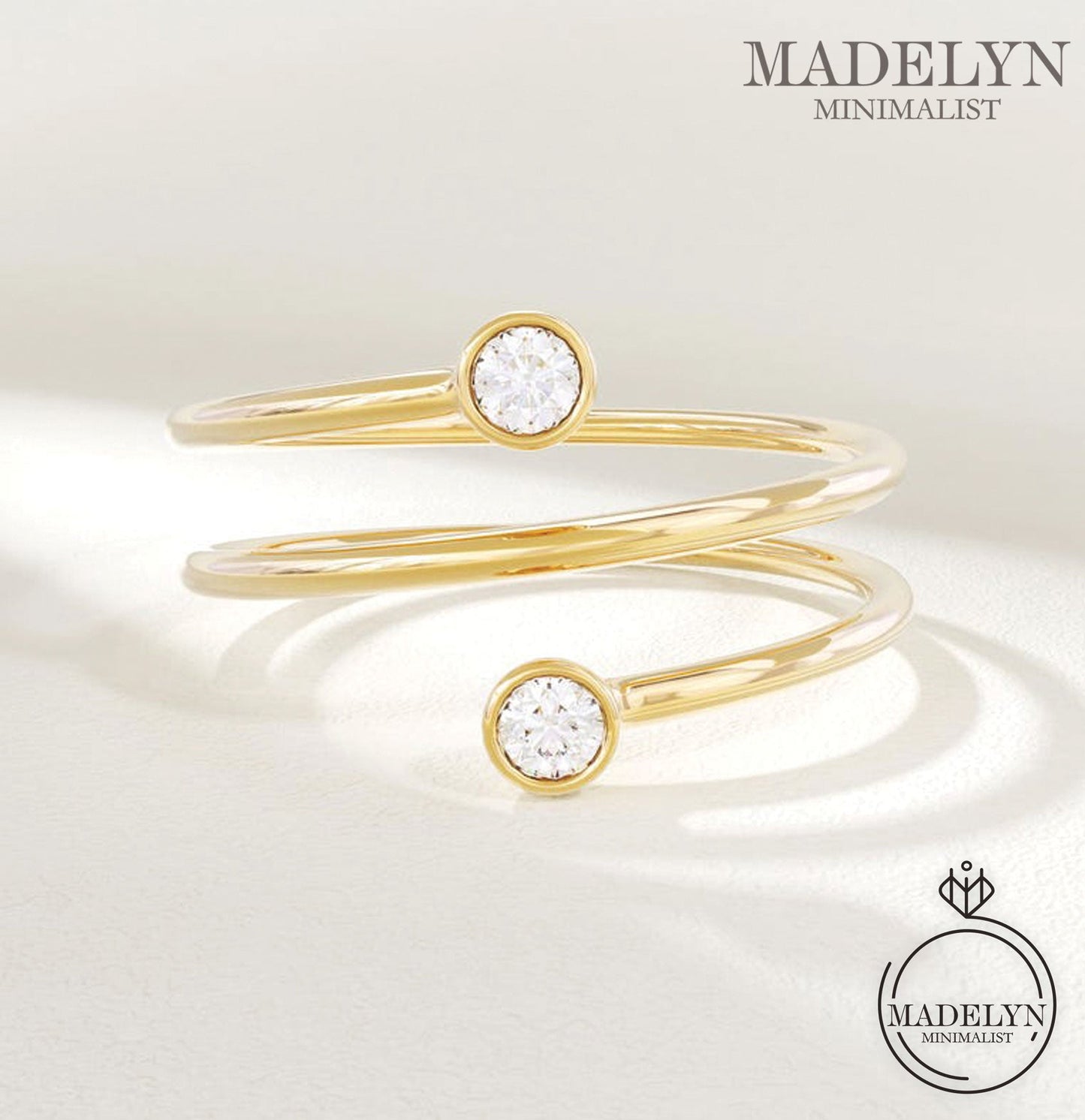 MADELYN MINIMALIST 10k Solid Gold Spiral Bezel Ring Dainty Wraparound Band | Gift For Mom