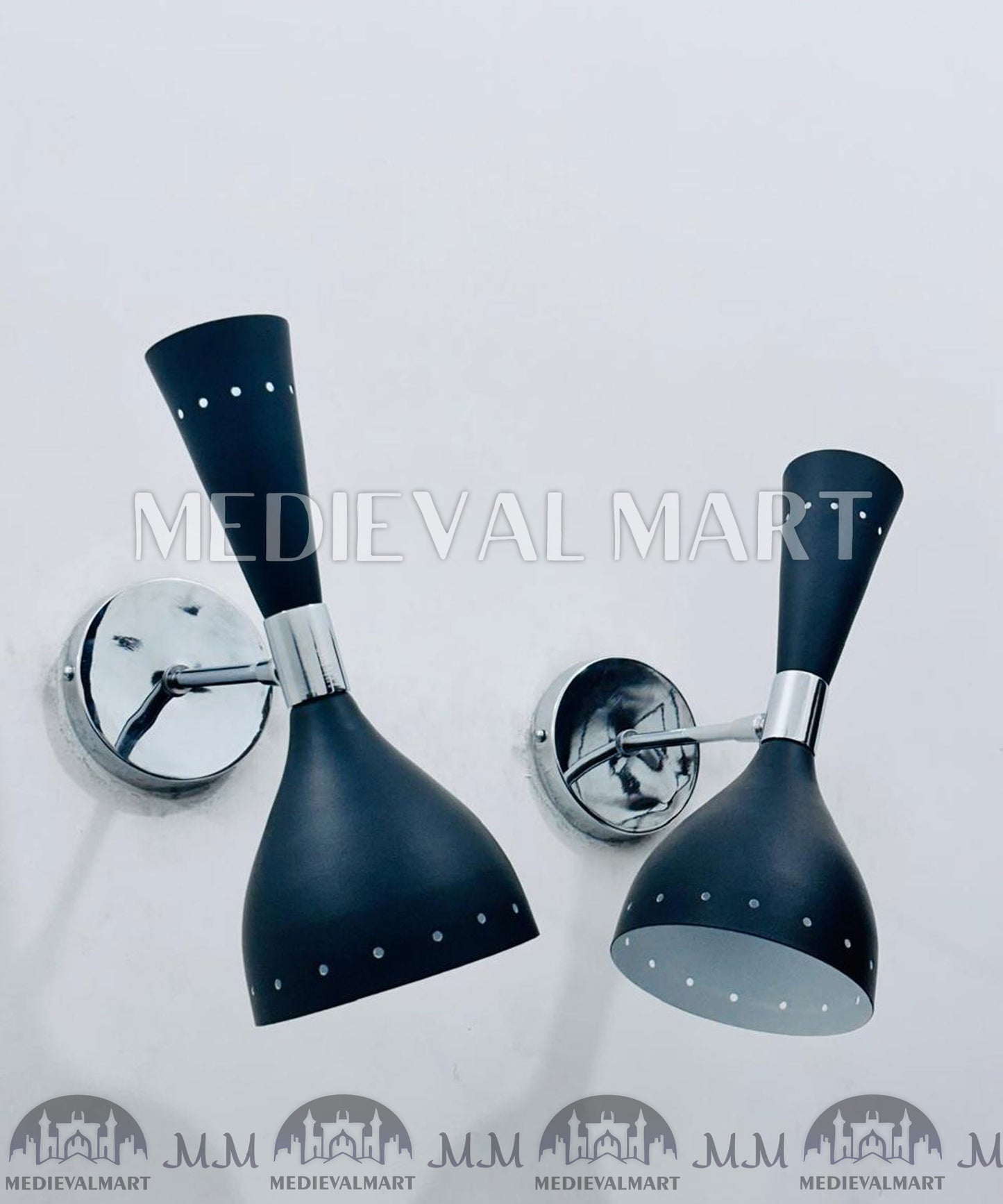 MEDIEVALMART Mid Century Diabolo Wall Sconce Pair: Modern Italian Black Wall Lights