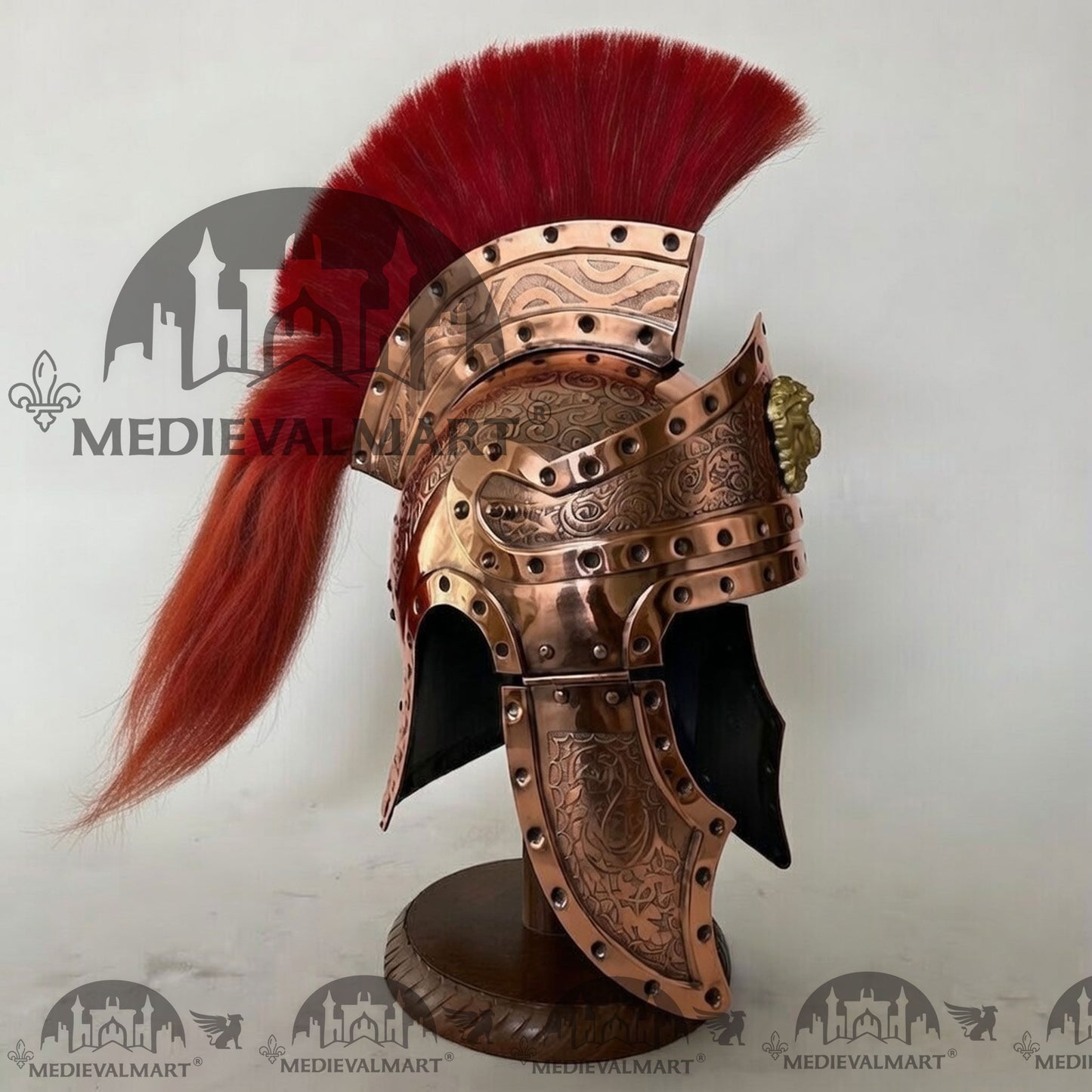 MEDIEVALMART Medieval Roman Centurion Copper Finish Helmet with Red Plume or Free Wooden Stand