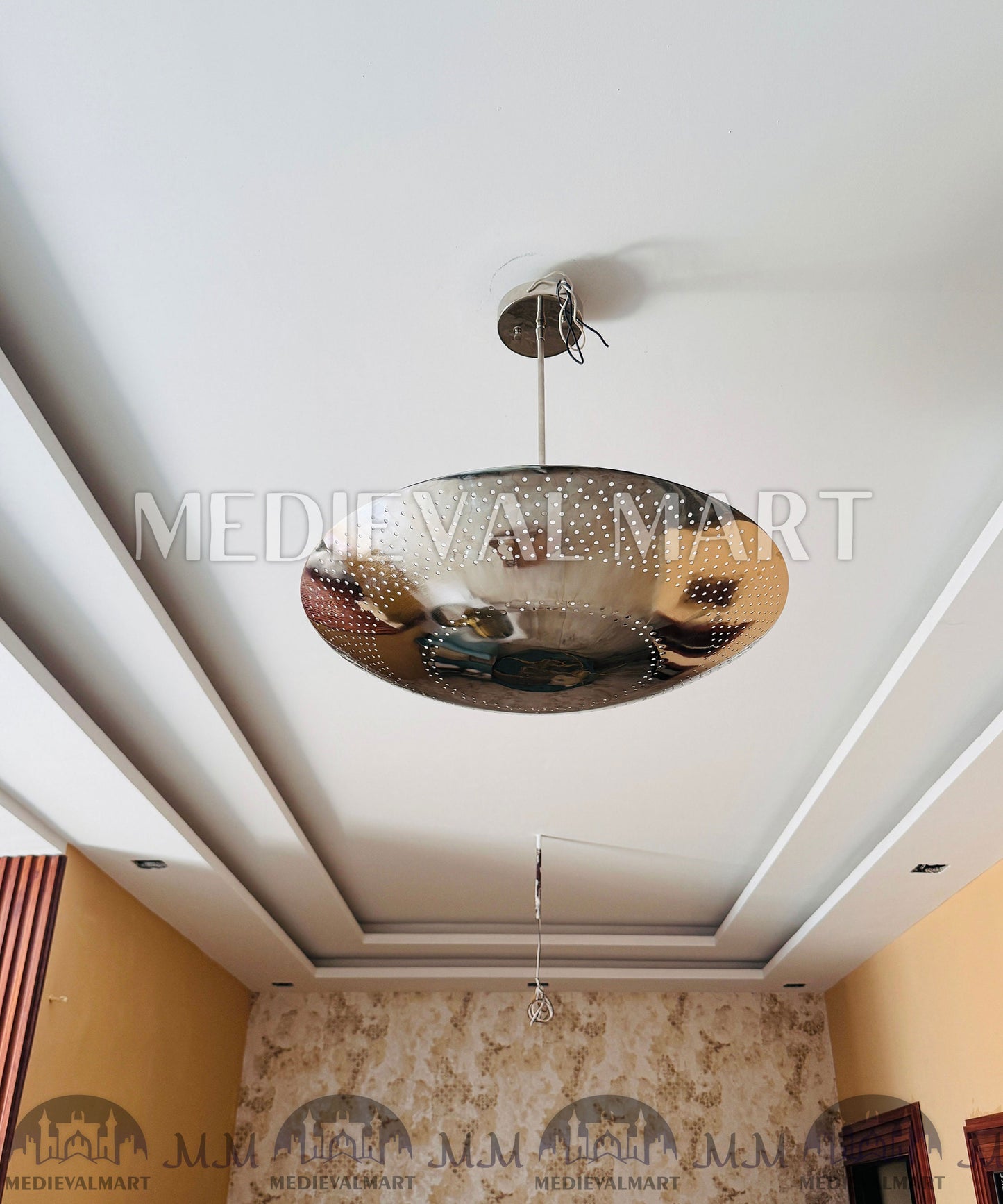 MEDIEVALMART Handcrafted Brass Perforated Flush Mount Chandelier - Mid Century Moder