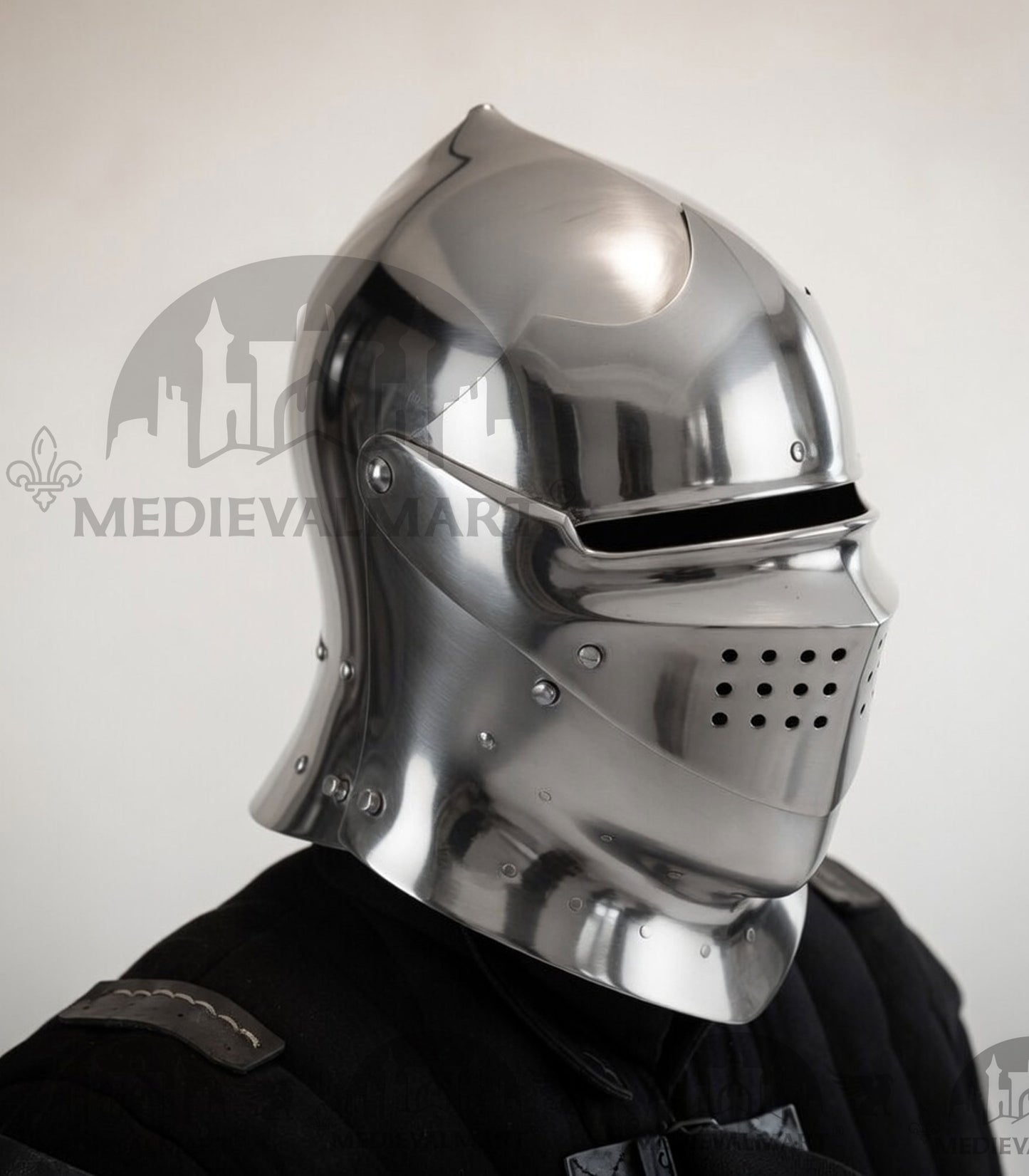 MEDIEVALMART Gothic Armet Helmet – Medieval Full Face Steel Helmet for LARP & Reenactment
