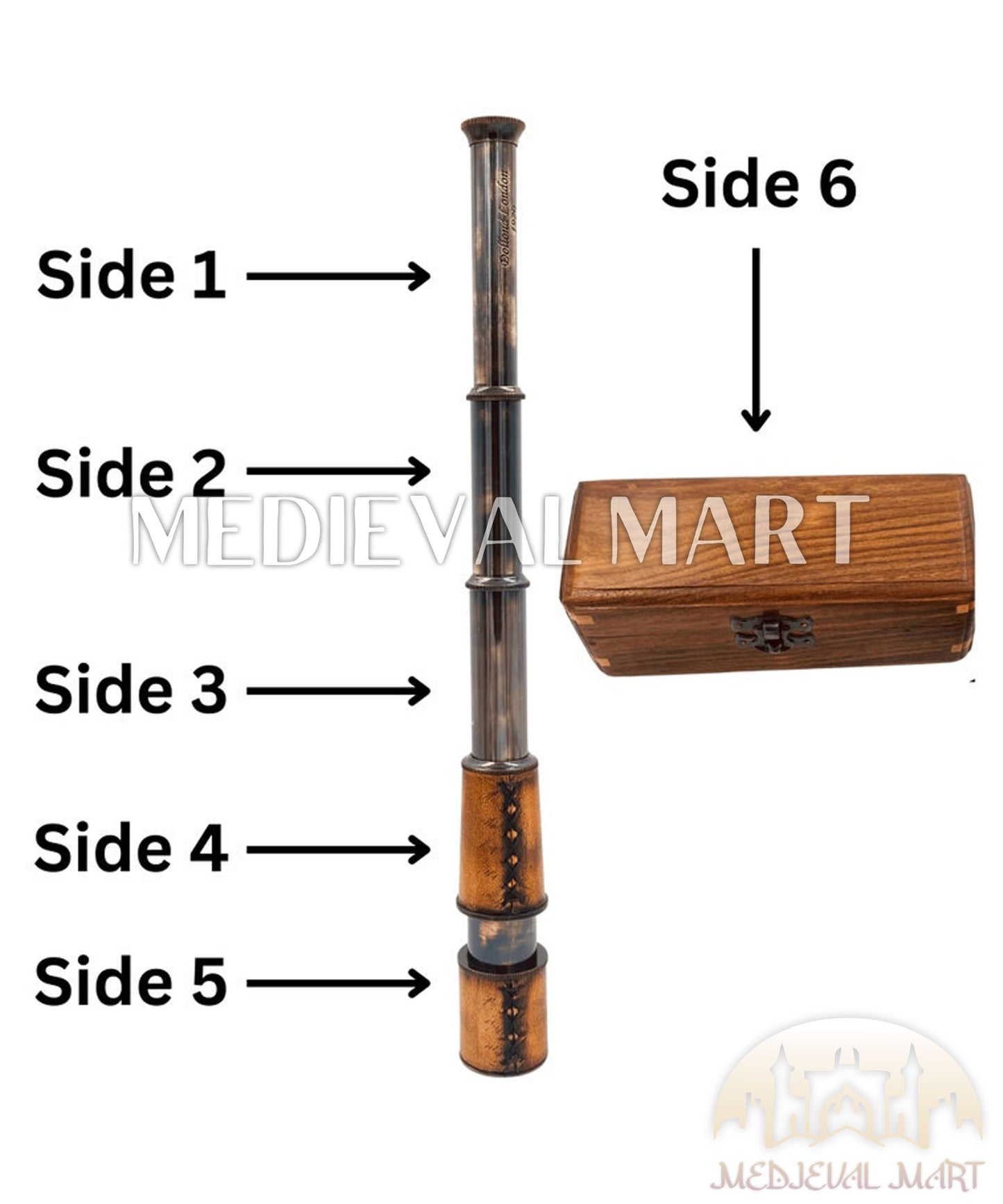 MEDIEVALMART Antique Style Black Brass Marine Telescope With Leather Box Gift for Mom
