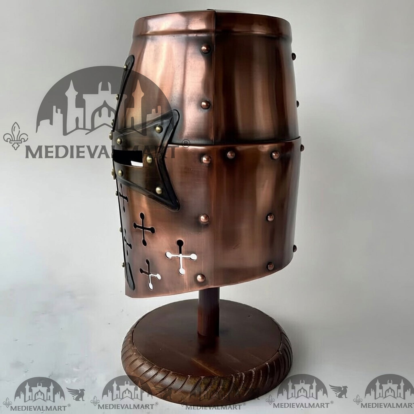 MEDIEVALMART Special Templar Crusader Knight Antique Copper Finish Helmet W/H Free Stand