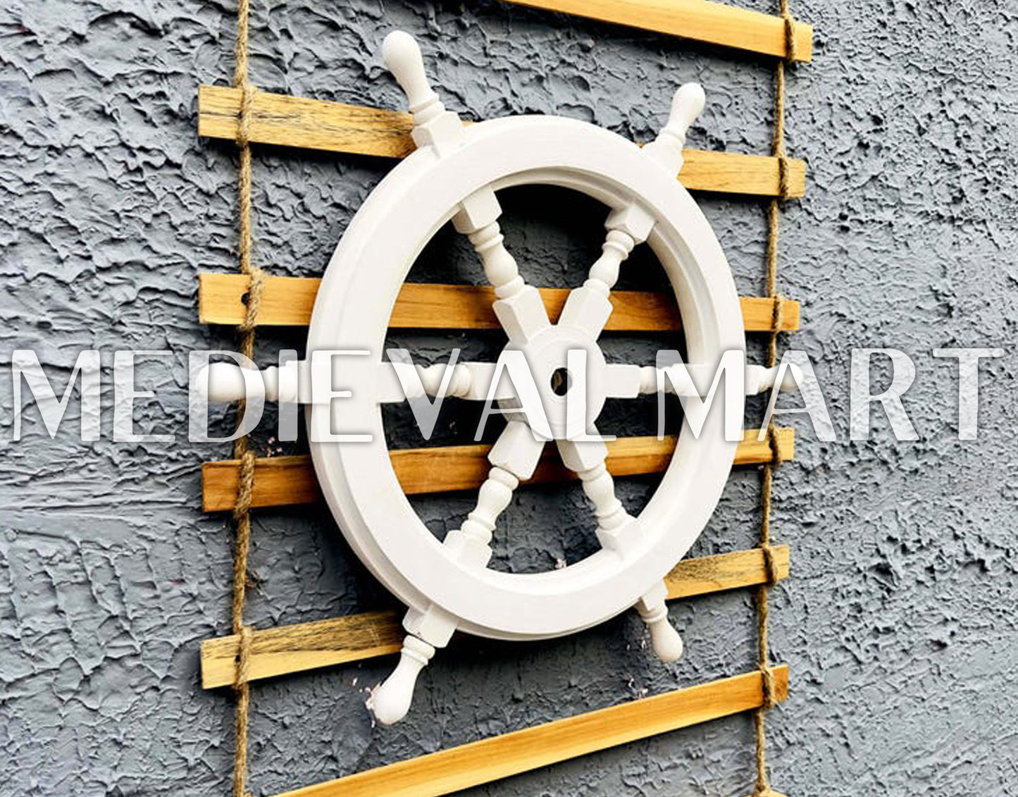 MEDIEVALMART Nautical Ship Wheel White Finish - Personal Engraving Marine Wall Decor