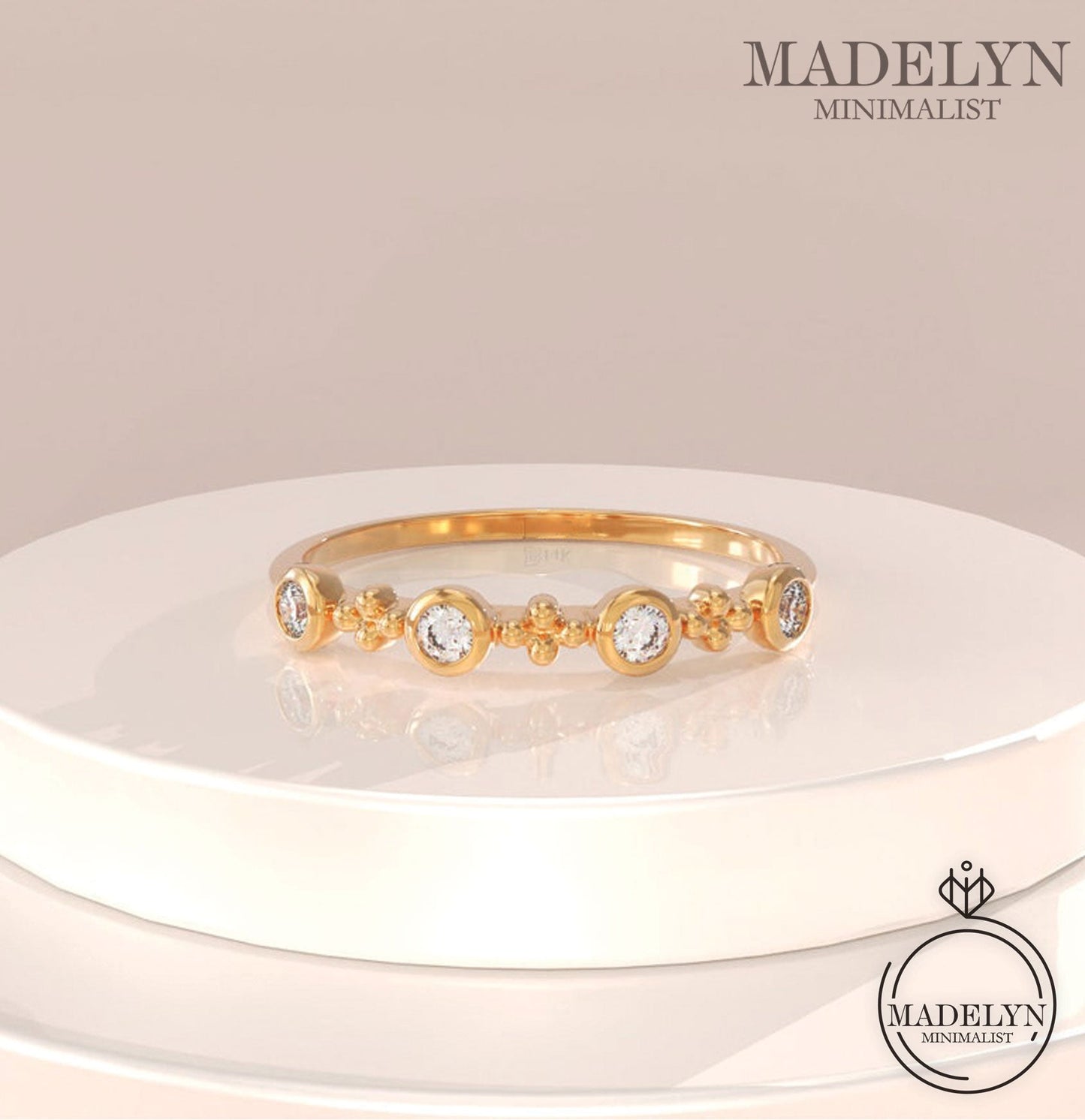 MADELYN MINIMALIST 14k Solid Gold Tiny Bezel Lab Diamond Cz Stacking Ring | Gift for Her