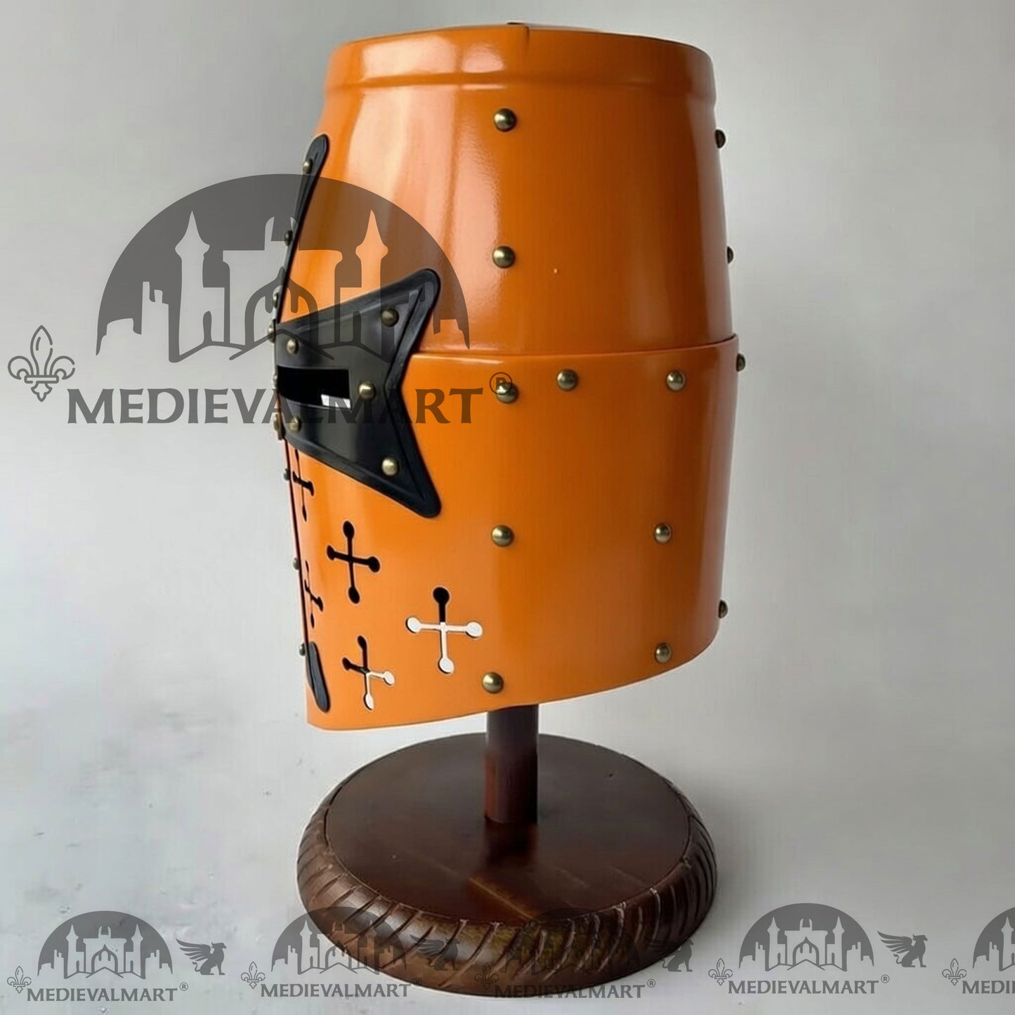 MEDIEVALMART Special Templar Crusader Knight Orange Finish Helmet W/H Free Stand