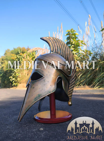 MEDIEVALMART Corinthian Greek Knight Crusader Spartan Helmet W/H Free Stand | 300 Props