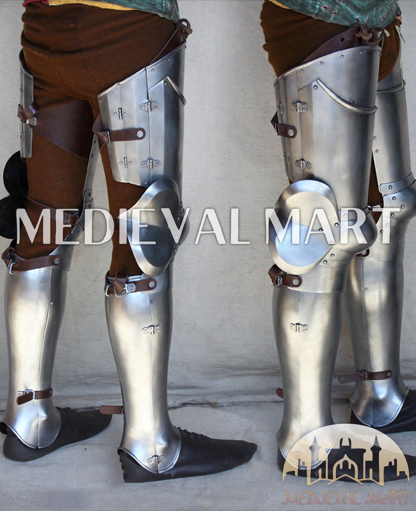 MEDIEVALMART European Greaves Knight English Legs Armor "Buff Polish"