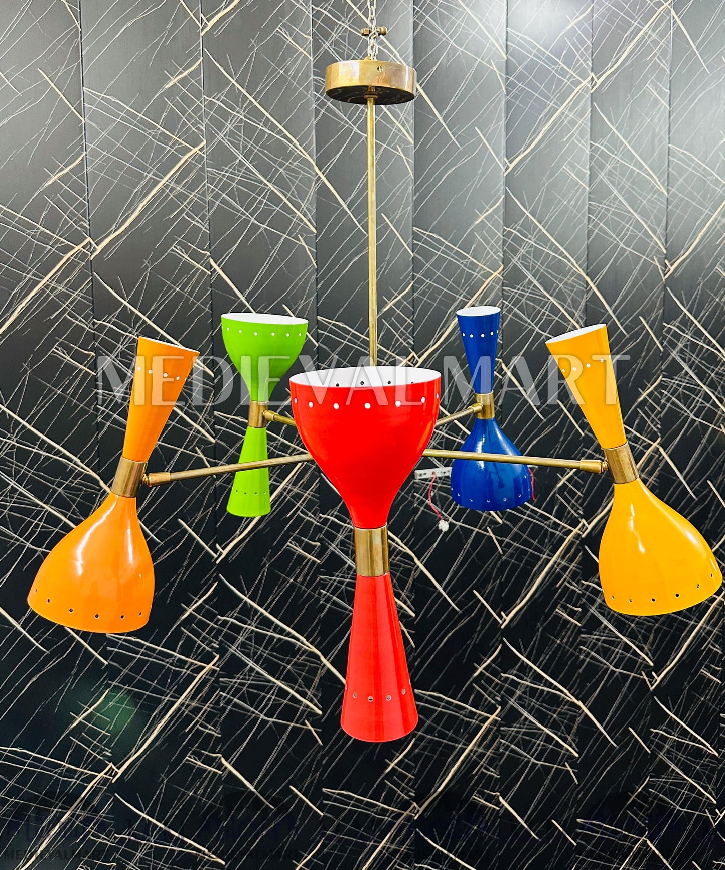 MEDIEVALMART Mid Century Modern Sputnik Chandelier: Adjustable 6-Arm Brass Pendant Light