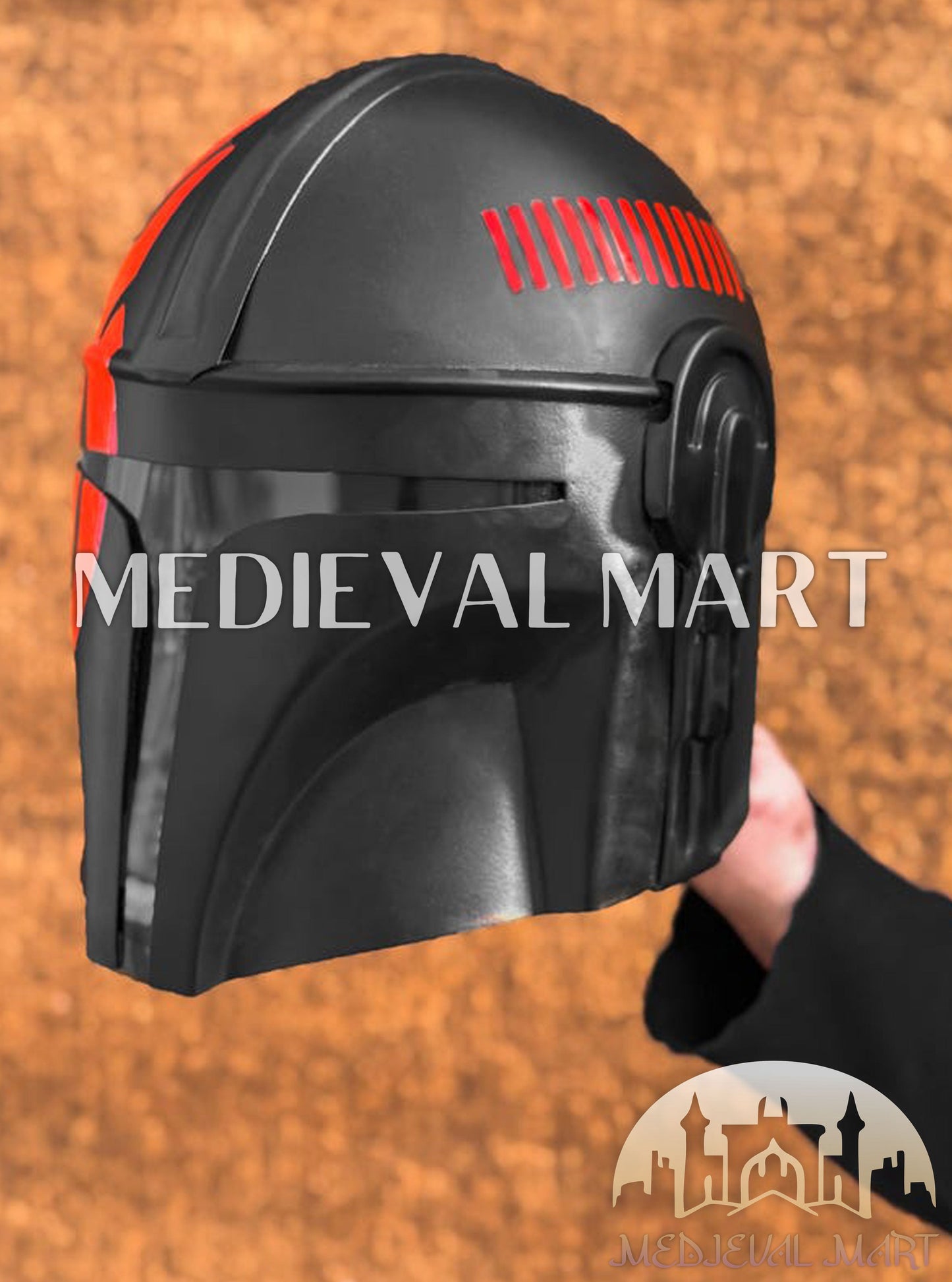 MEDIEVALMART "The Mandalorian" Din Djarin Red Finish Helmet W/H Free Stand | Star Wars Props