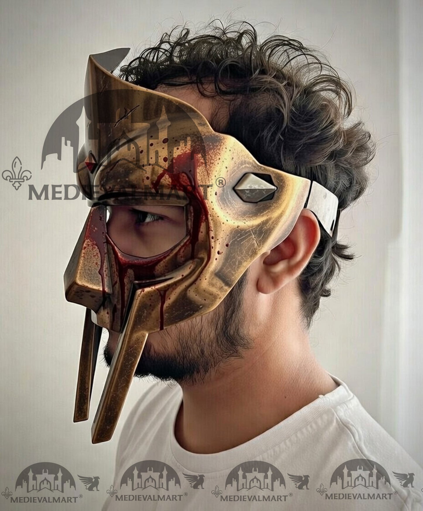 MEDIEVALMART PREMIUM MF DOOM Mask Mad Villain Battle Damage Bronze Finish Steel Face Armor