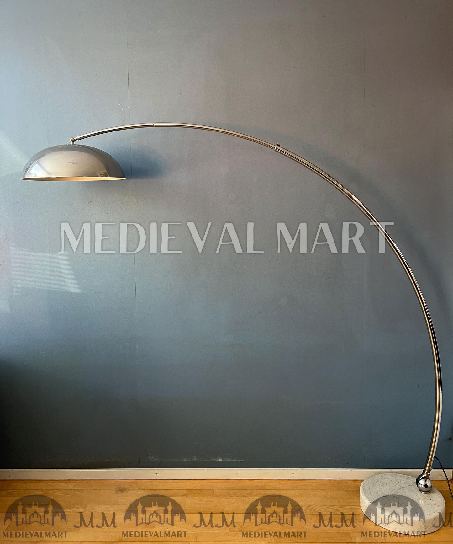 MEDIEVALMART Vintage Italian Space Age Arc Floor Lamp with Metal Shade