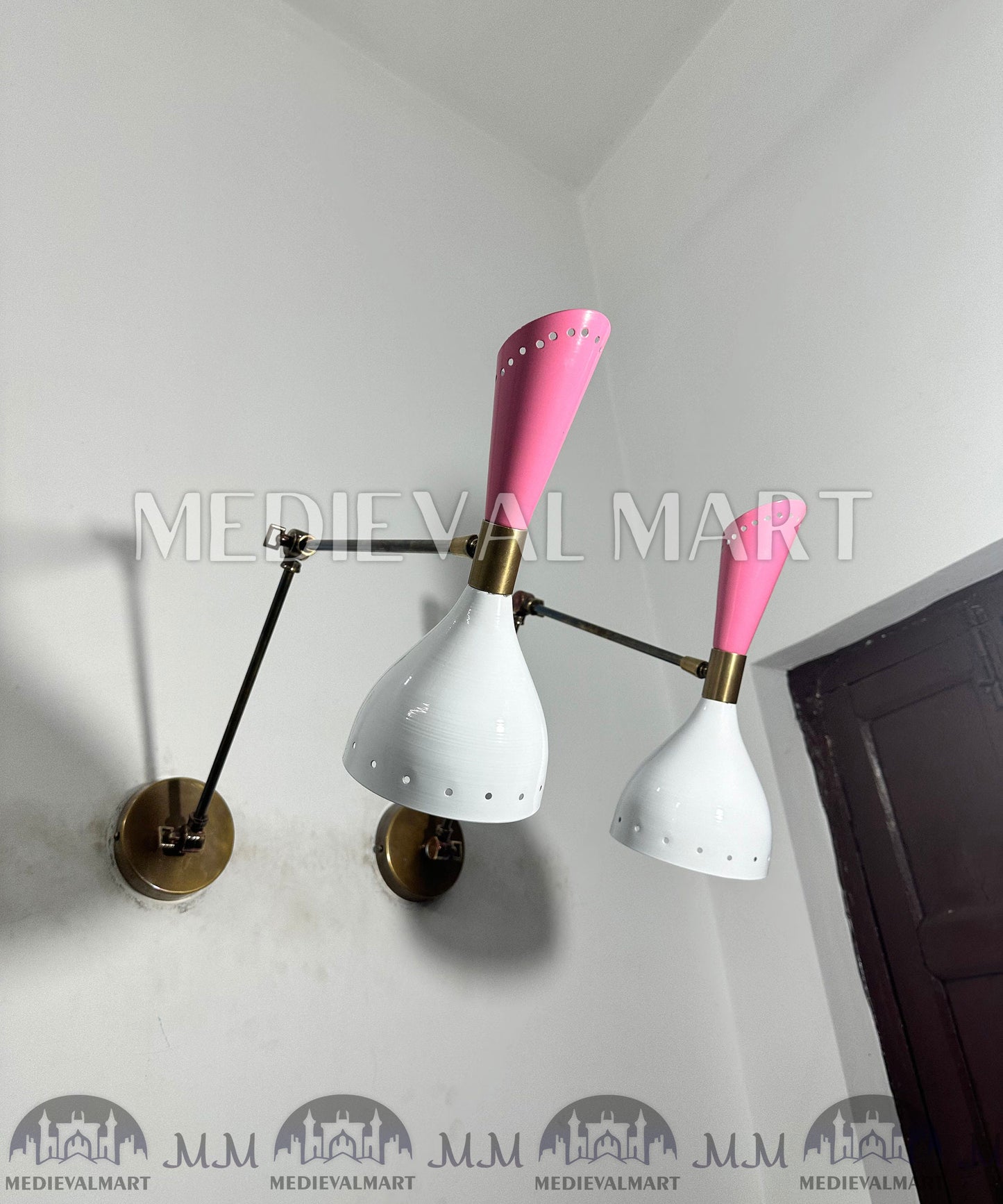 MEDIEVALMART Mid Century Brass Diabolo Wall Sconce: Adjustable Reading Lamp