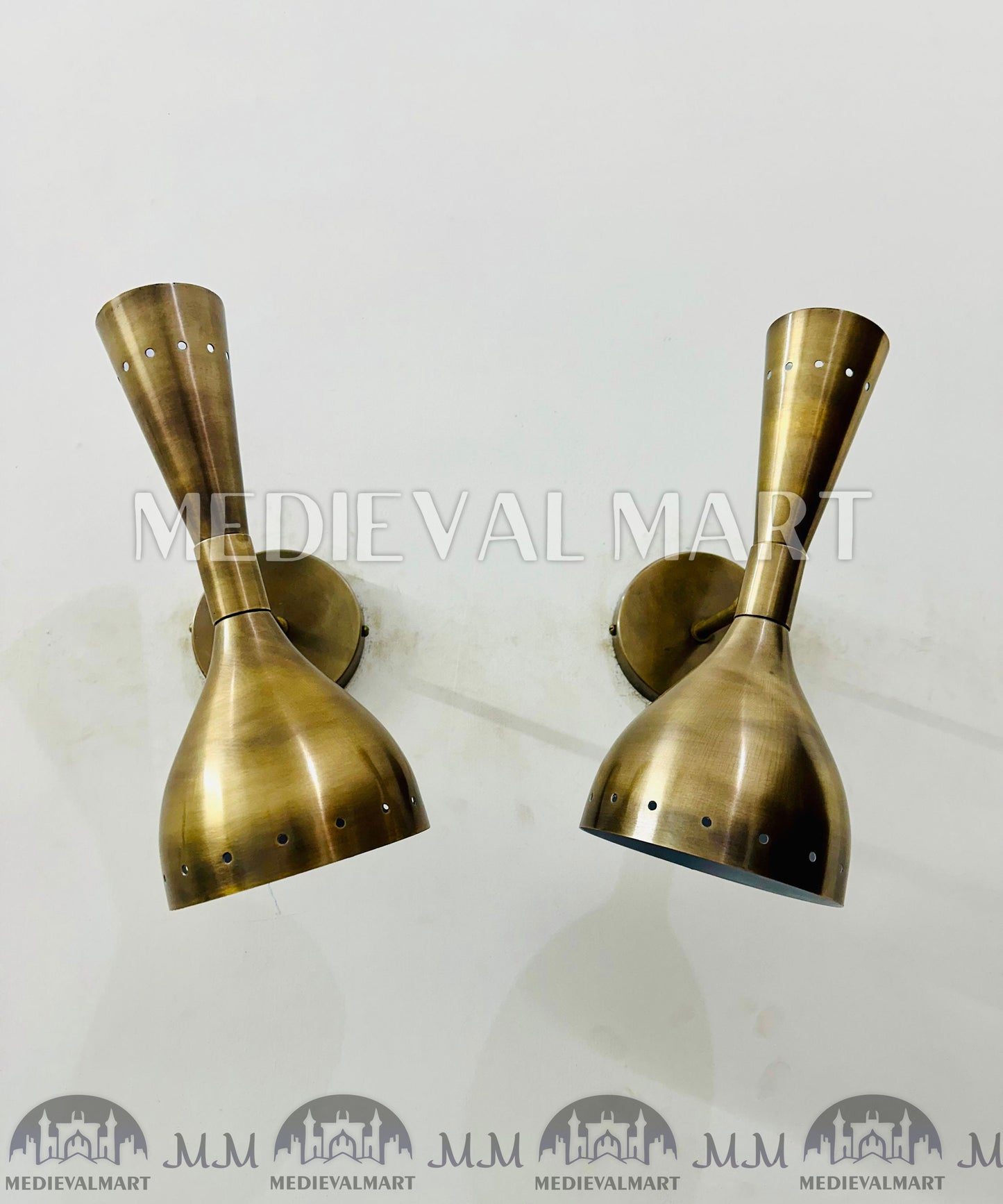 MEDIEVALMART 1950's Mid Century Brass Italian Diabolo Wall Sconce Fixture Lamps Diabolo Pair