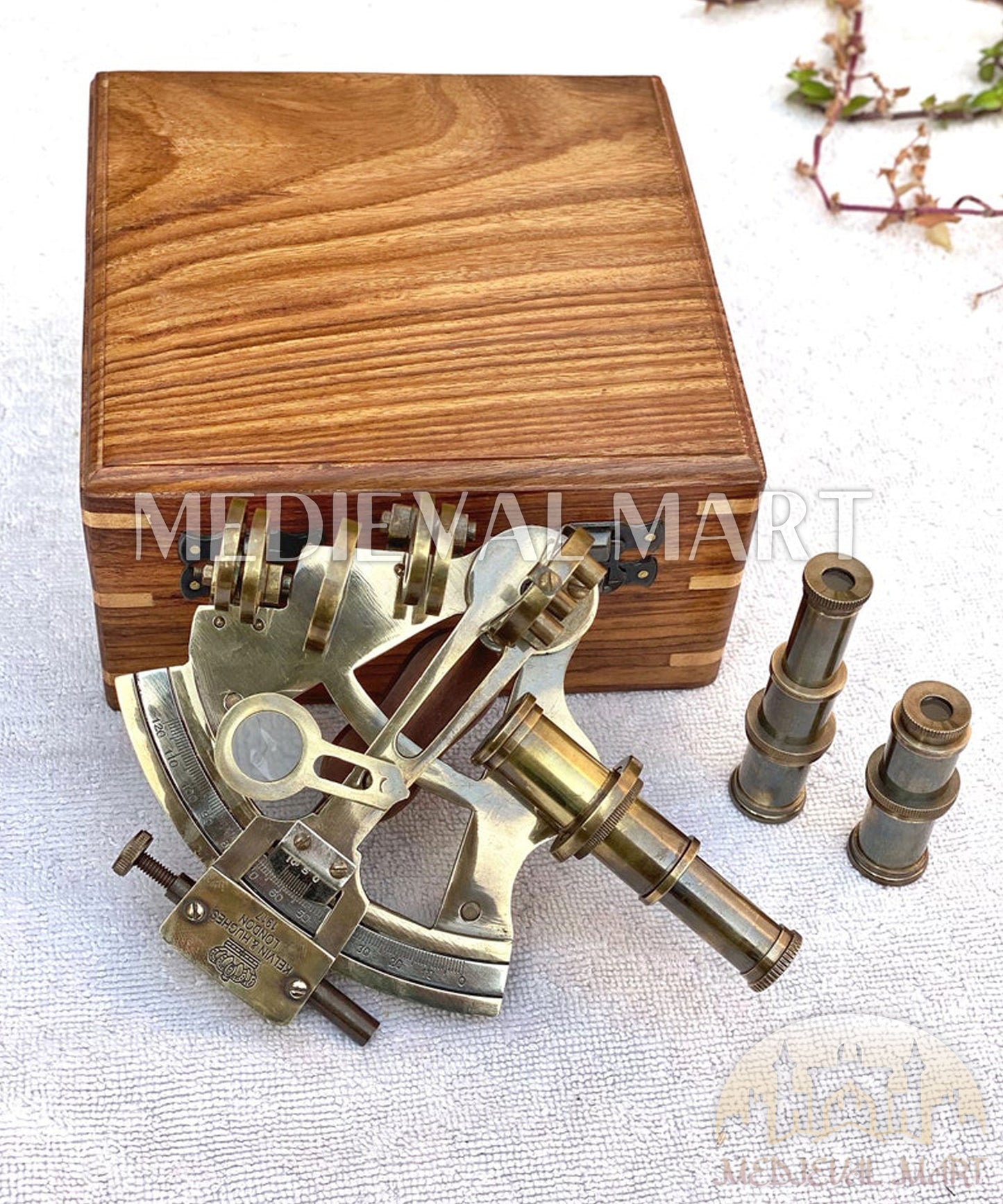 MEDIEVALMART Nautical Vintage Antique Brass Nautical Sextant W/H Wooden Box | Maritime Navigation Instrument, Christmas Gifts