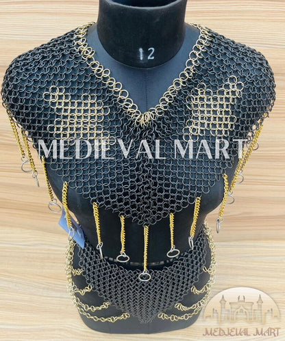 MEDIEVALMART Women’s Black (Sable Knight) Chainmail Armor W/H Skirt