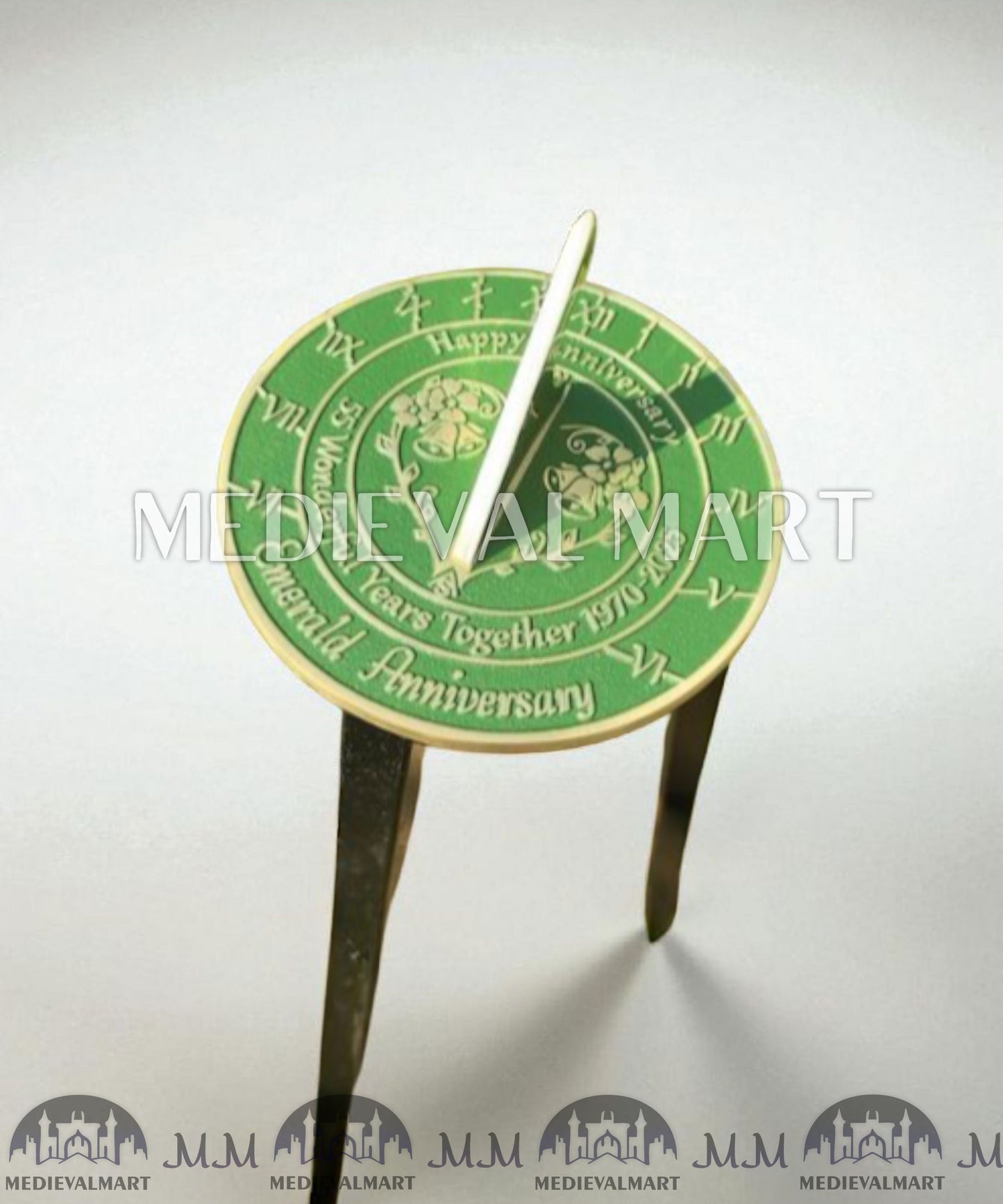 MEDIEVALMART 55th "Wonderful Years" Emerald Anniversary Sundial Clock Best Gift For Anniversary Day