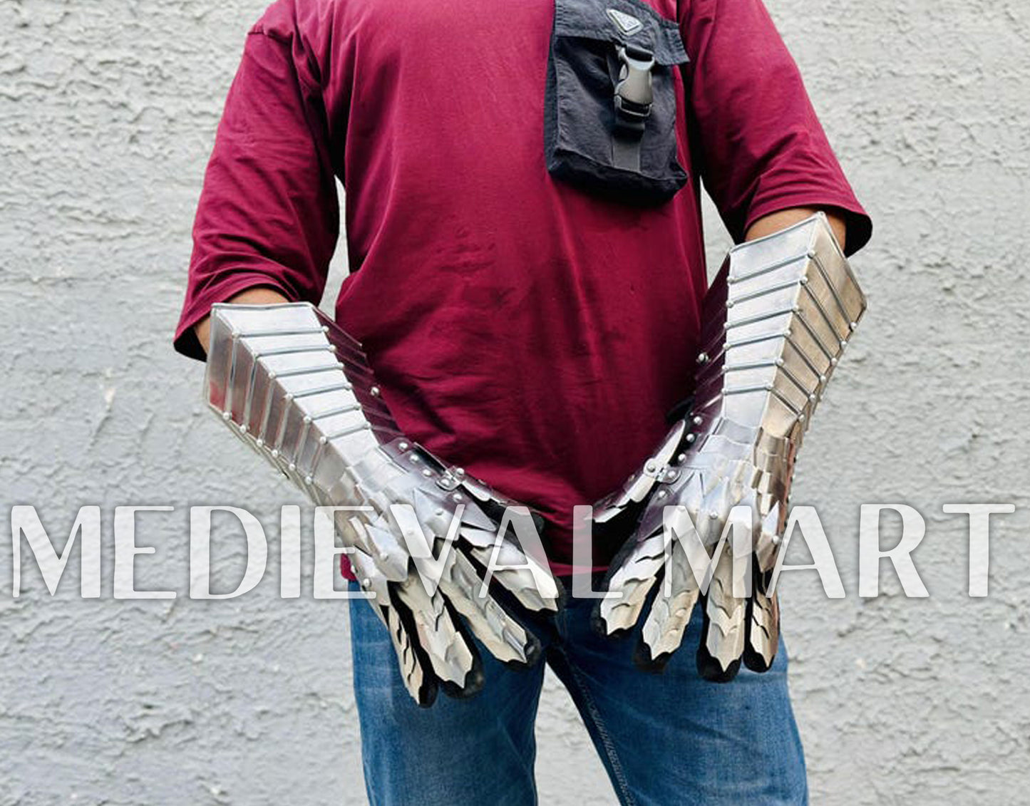 MEDIEVALMART LOTR Witcher Sauron-Inspired Silver Gauntlet - Cosplay Gloves Armor