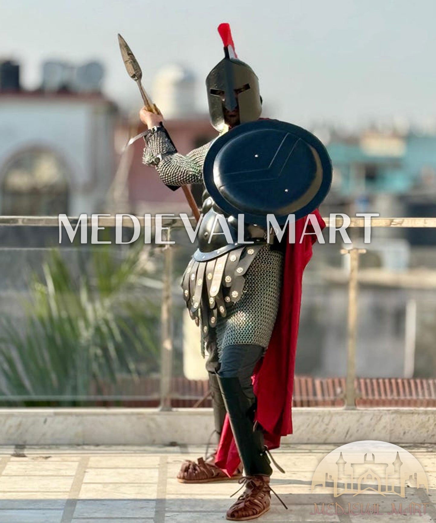 MEDIEVALMART Medieval Black Knight Steel Greek 300 Spartan King Leonidas Full Costume