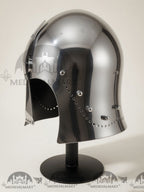 MEDIEVALMART Medieval Great Bascinet Helmet – Polished Steel Knight Helmet for Reenactment & LARP